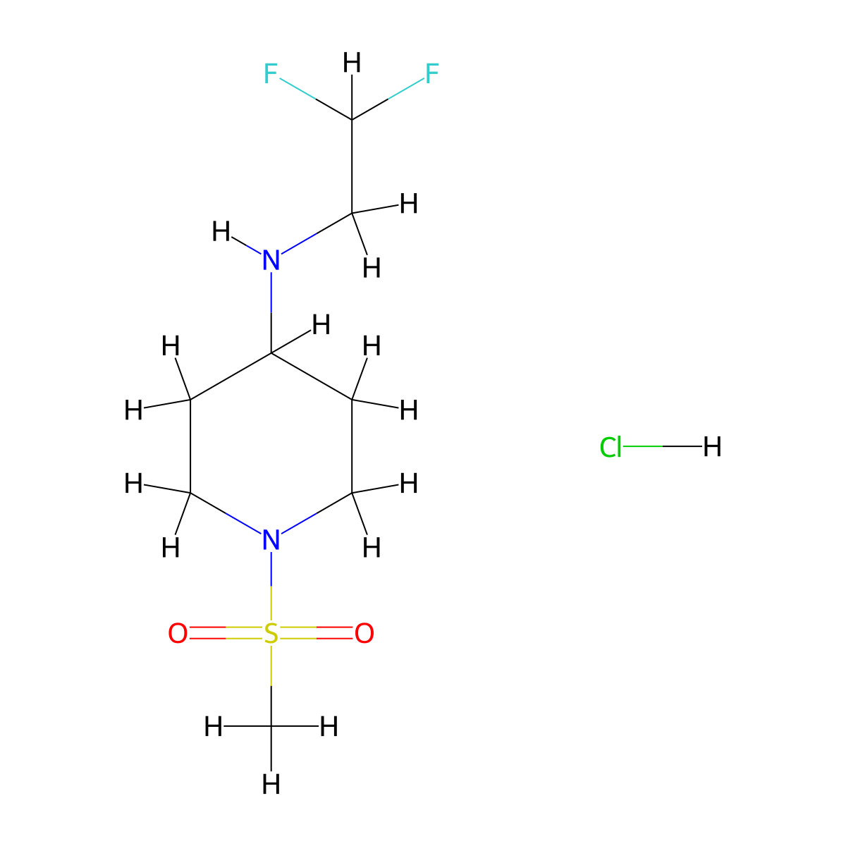 N-(2,2-difluoroethyl)-1-methanesulfonylpiperidin-4-amine hydrochloride molecular structure, CAS 1803581-08-9