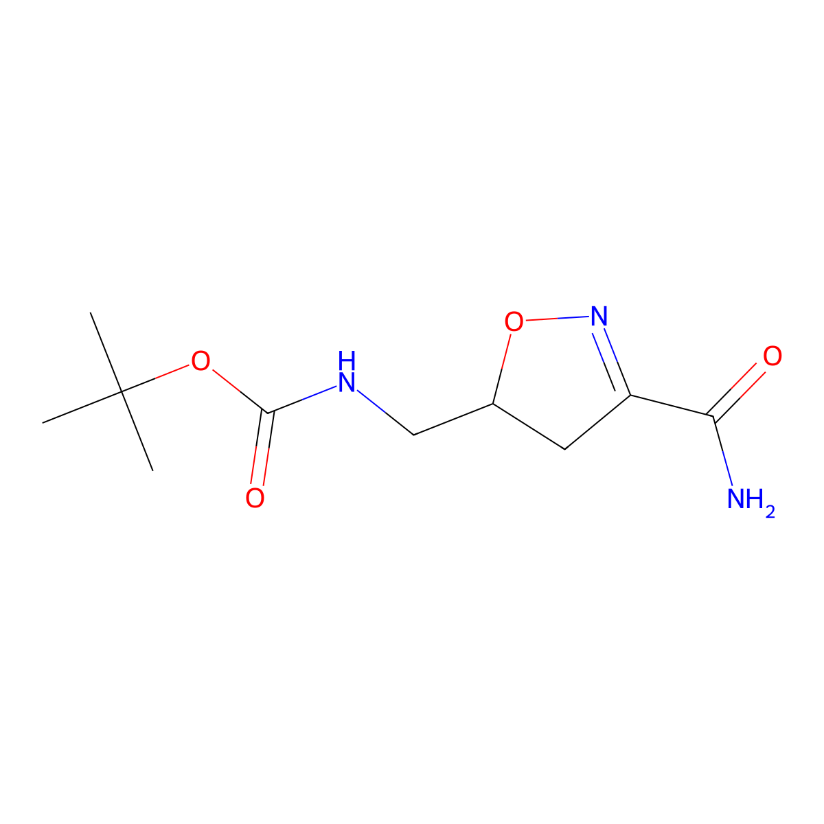 tert-butyl N-[(3-carbamoyl-4,5-dihydro-1,2-oxazol-5-yl)methyl]carbamate molecular structure, CAS 1803581-24-9