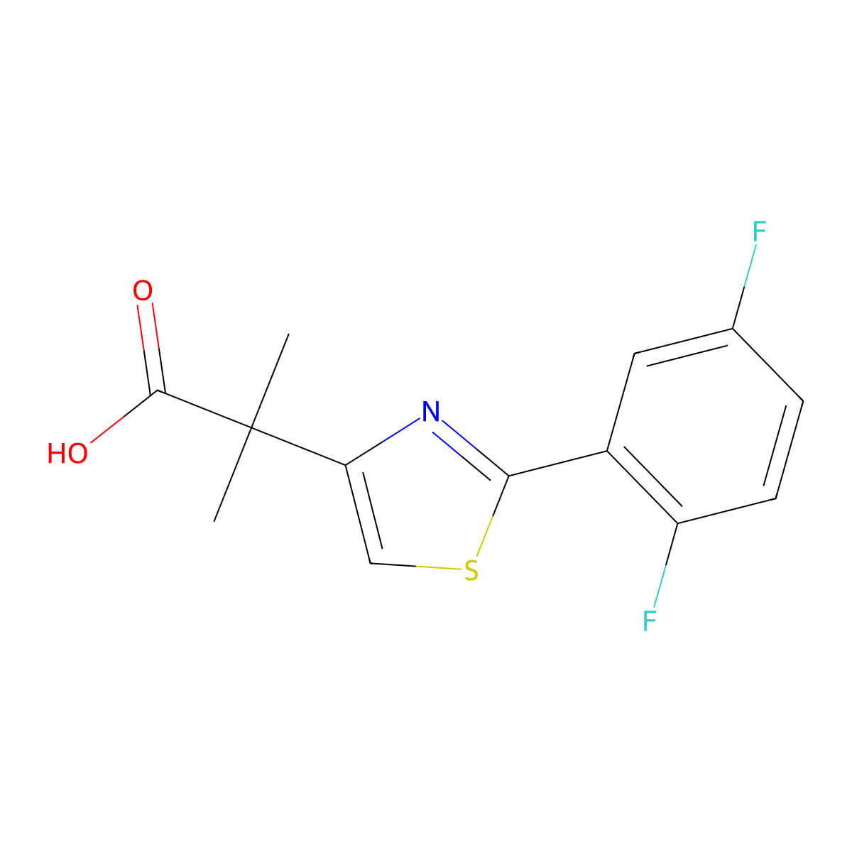 2-[2-(2,5-Difluorophenyl)-1,3-thiazol-4-yl]-2-methylpropanoic acid molecular structure, CAS 1803581-34-1