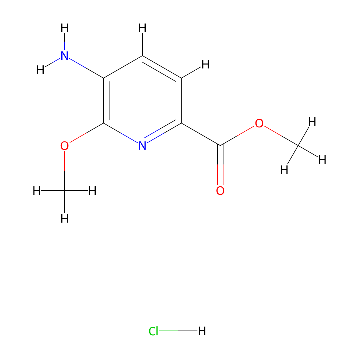 Methyl 5-amino-6-methoxypyridine-2-carboxylate hydrochloride molecular structure, CAS 1803581-44-3