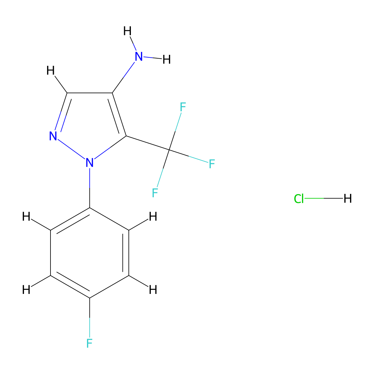 1-(4-fluorophenyl)-5-(trifluoromethyl)-1H-pyrazol-4-amine hydrochloride molecular structure, CAS 1803581-69-2