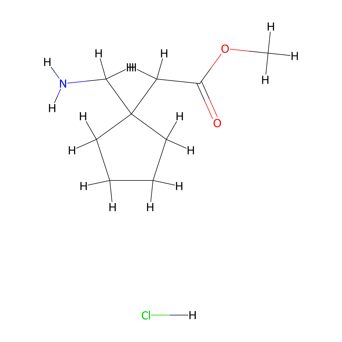 Methyl 2-(1-(aminomethyl)cyclopentyl)acetate hydrochloride molecular structure, CAS 1803581-84-1