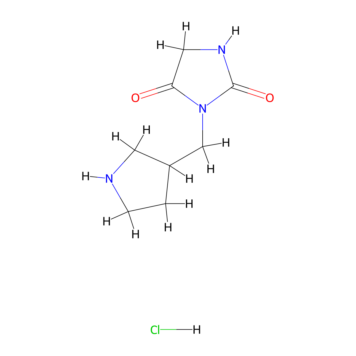 3-(Pyrrolidin-3-ylmethyl)imidazolidine-2,4-dione hydrochloride molecular structure, CAS 1803581-98-7