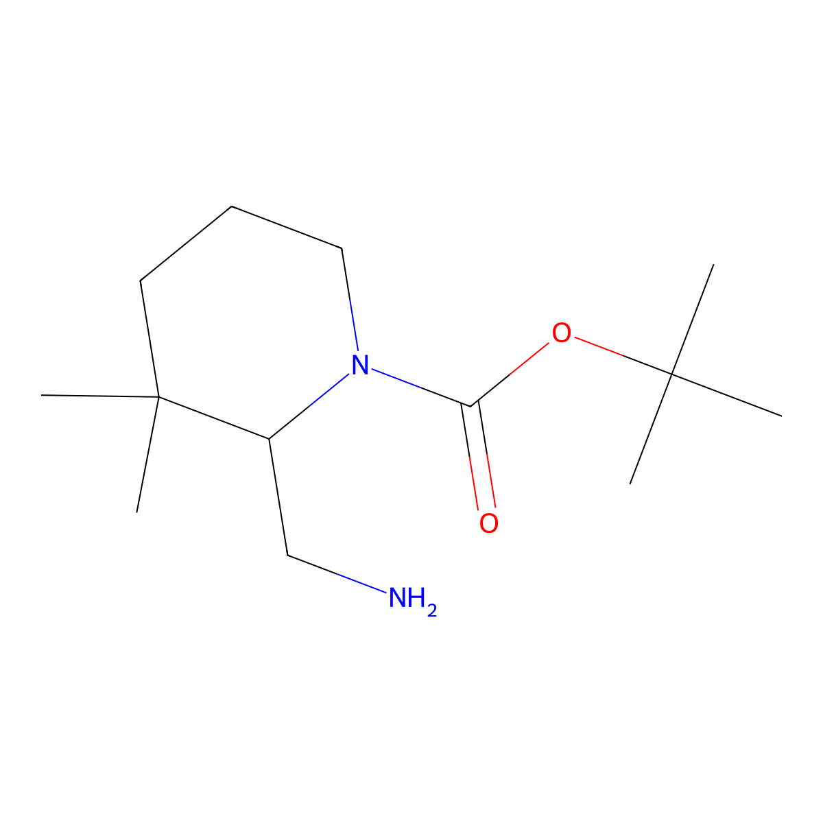 Tert-butyl 2-(aminomethyl)-3,3-dimethylpiperidine-1-carboxylate molecular structure, CAS 1803582-17-3