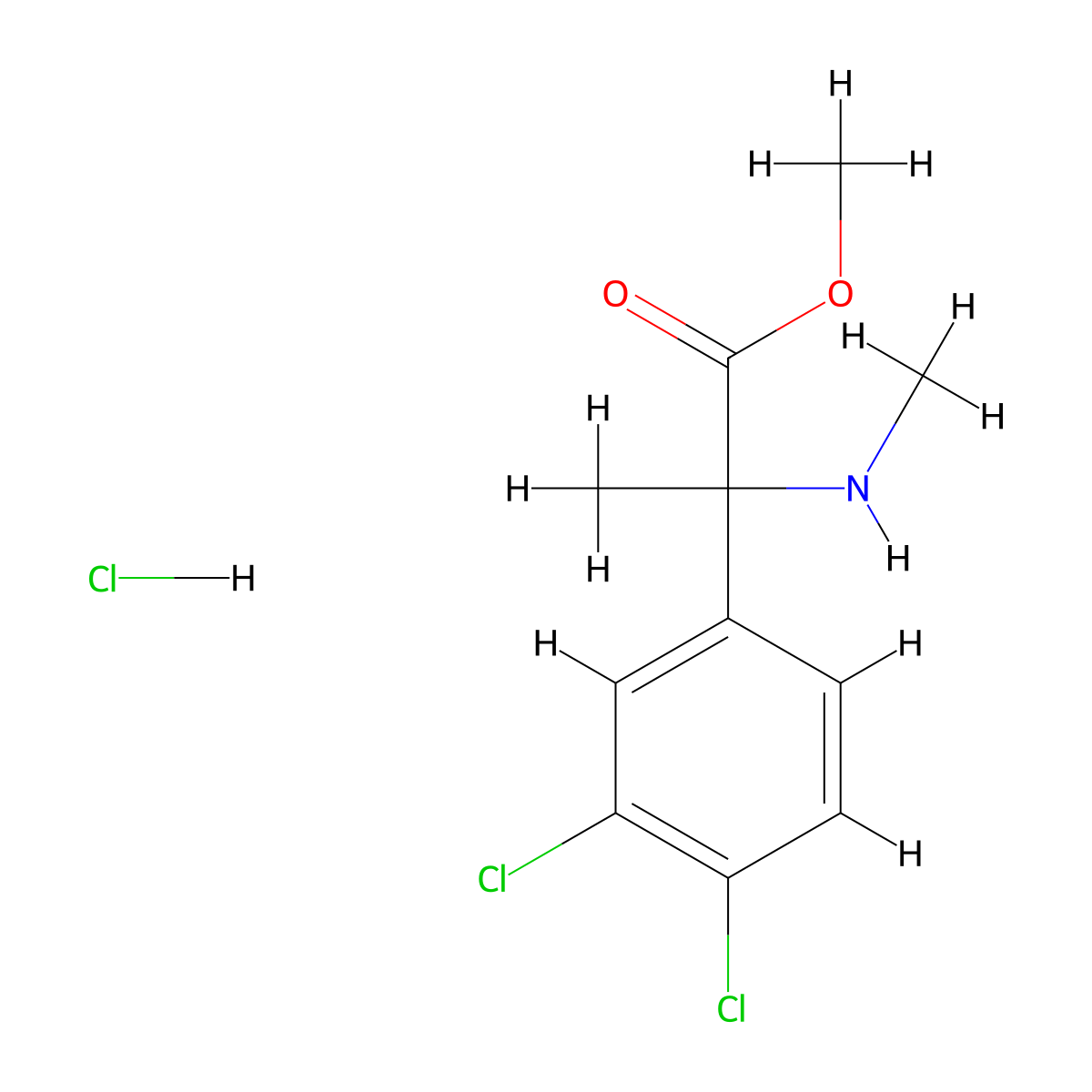 Methyl 2-(3,4-dichlorophenyl)-2-(methylamino)propanoate hydrochloride molecular structure, CAS 1803582-20-8