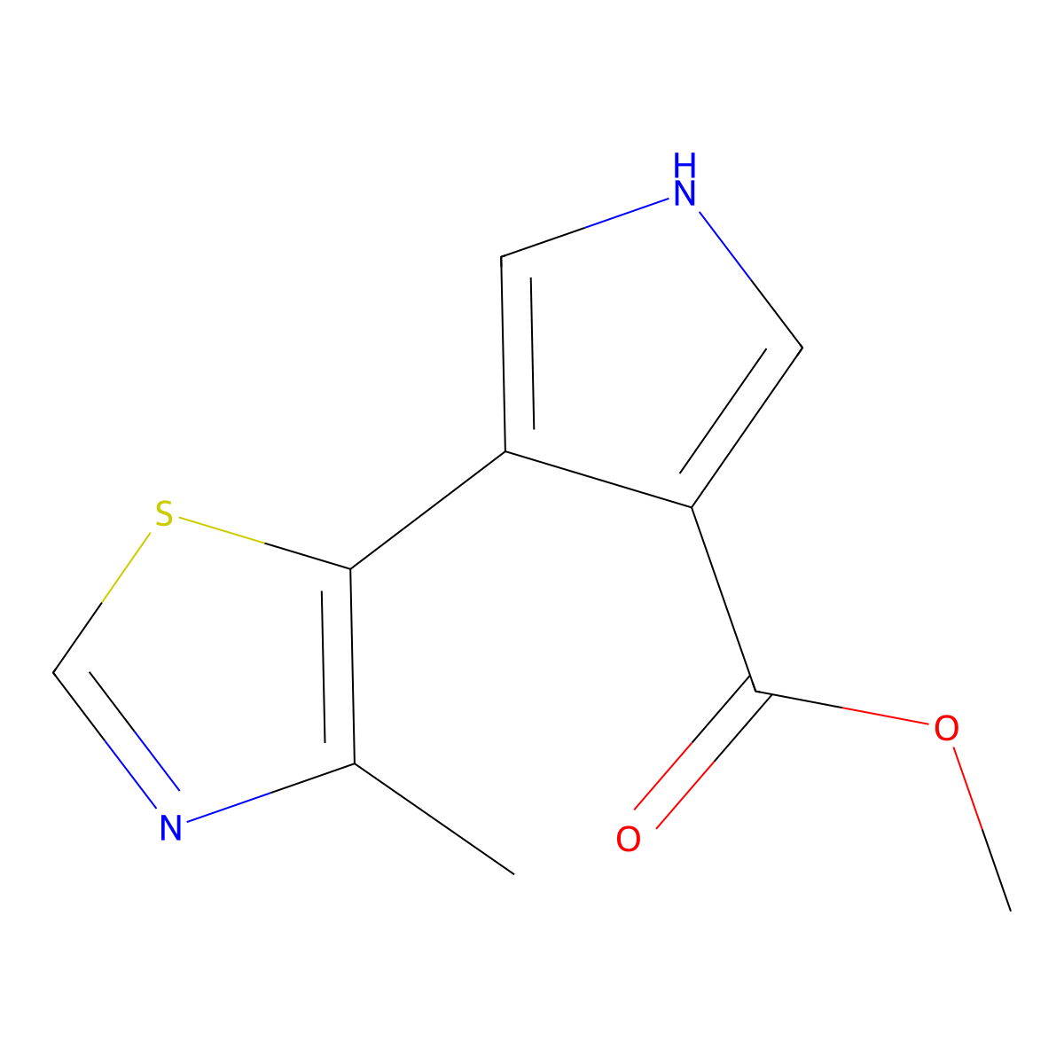 methyl 4-(4-methyl-1,3-thiazol-5-yl)-1H-pyrrole-3-carboxylate molecular structure, CAS 1803582-35-5