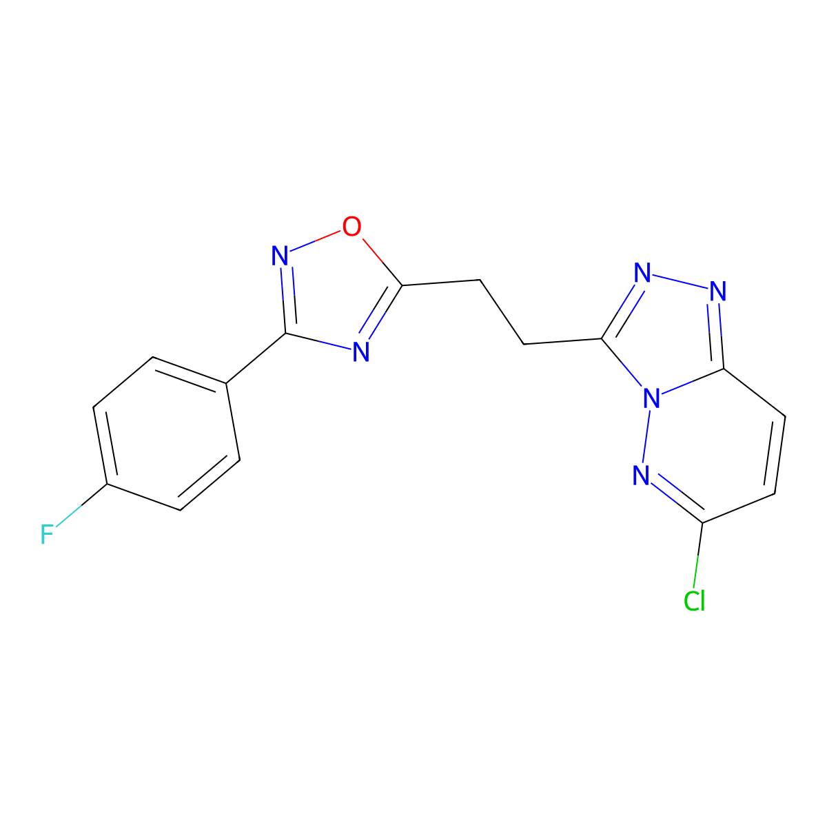 5-(2-{6-Chloro-[1,2,4]triazolo[4,3-b]pyridazin-3-yl}ethyl)-3-(4-fluorophenyl)-1,2,4-oxadiazole molecular structure, CAS 1803582-39-9