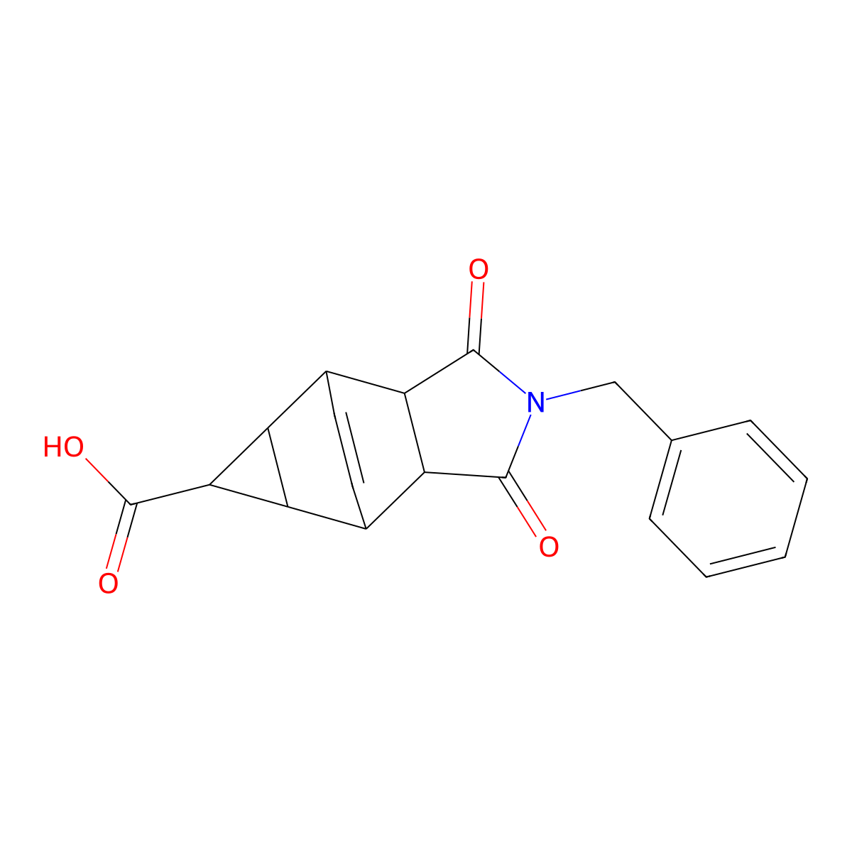 4-Benzyl-3,5-dioxo-4-azatetracyclo[5.3.2.0^{2,6}.0^{8,10}]dodec-11-ene-9-carboxylic acid molecular structure, CAS 1803582-42-4