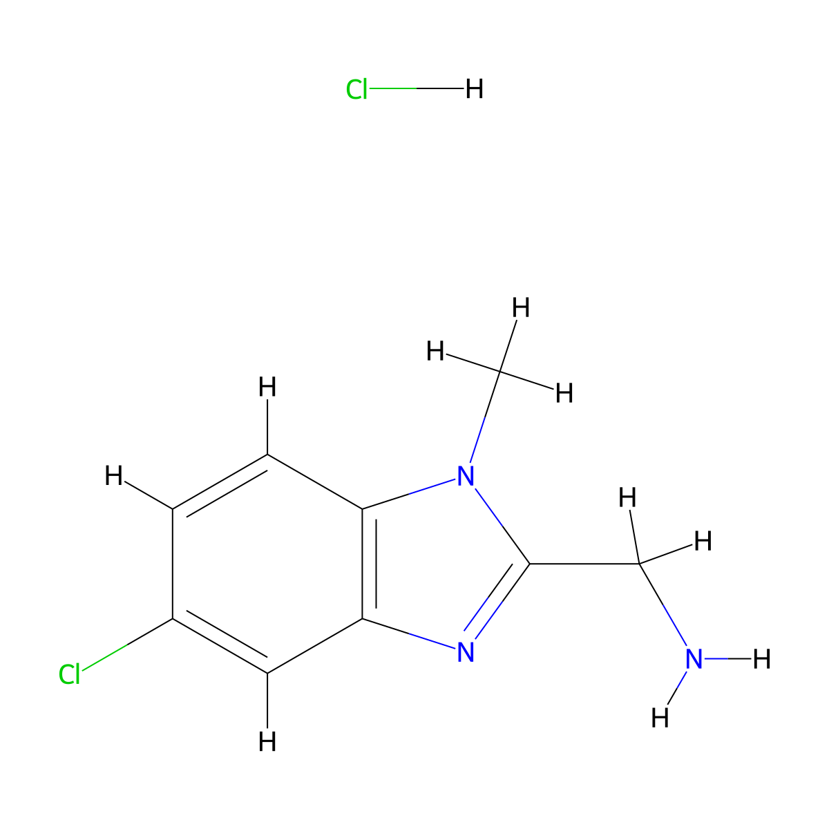 (5-chloro-1-methyl-1H-1,3-benzodiazol-2-yl)methanamine hydrochloride molecular structure, CAS 1803582-46-8