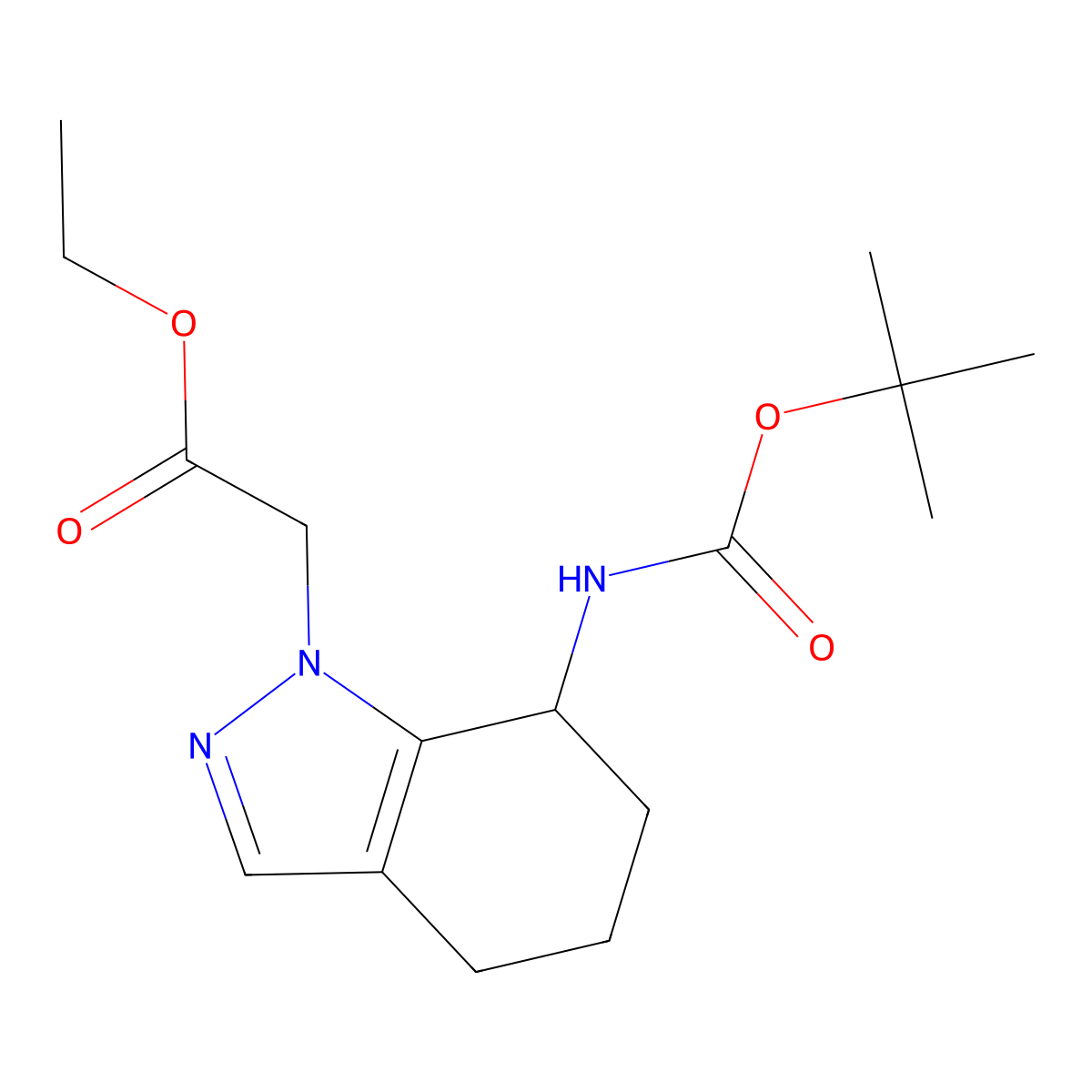 ethyl 2-(7-{[(tert-butoxy)carbonyl]amino}-4,5,6,7-tetrahydro-1H-indazol-1-yl)acetate molecular structure, CAS 1803582-52-6