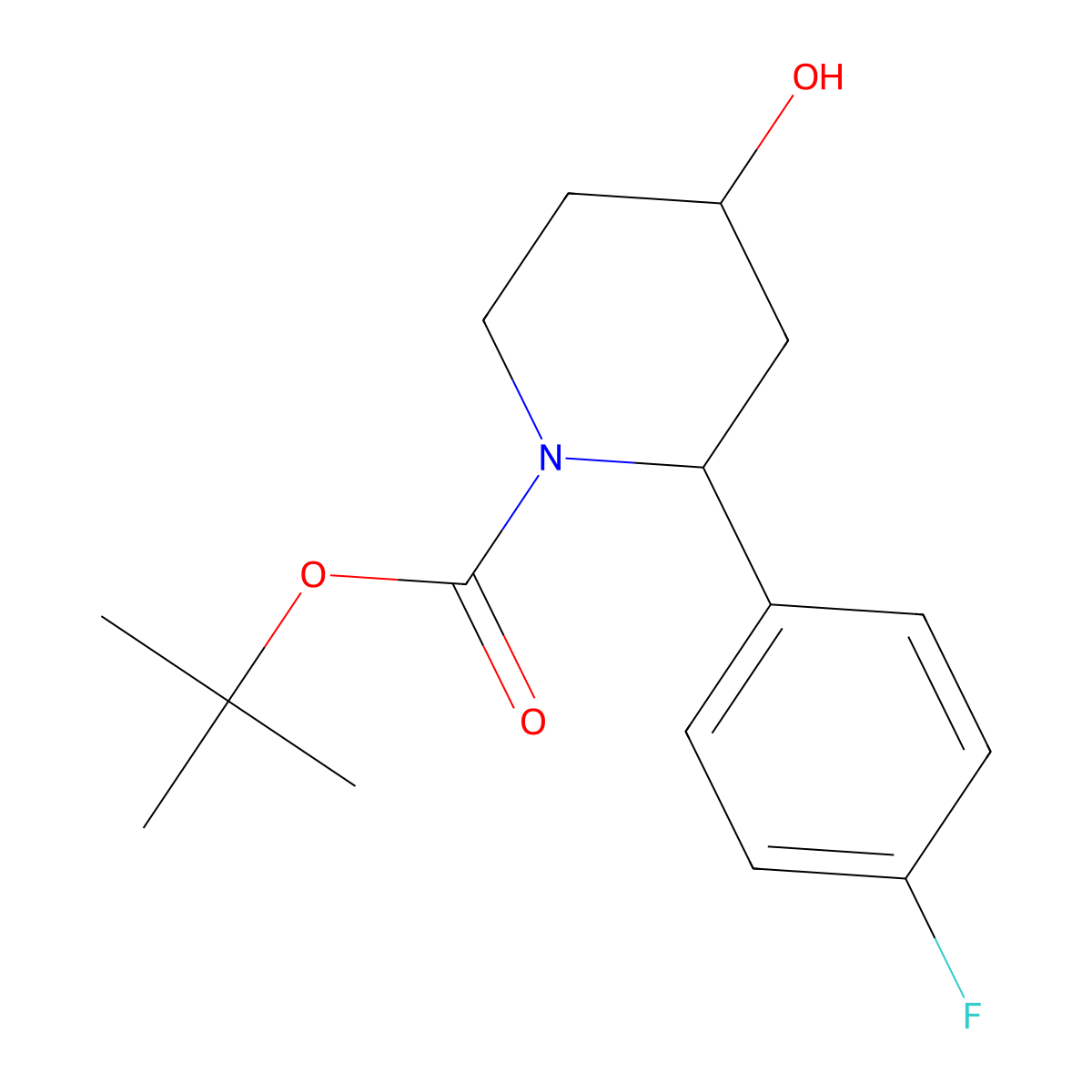 Tert-butyl 2-(4-fluorophenyl)-4-hydroxypiperidine-1-carboxylate molecular structure, CAS 1803582-57-1
