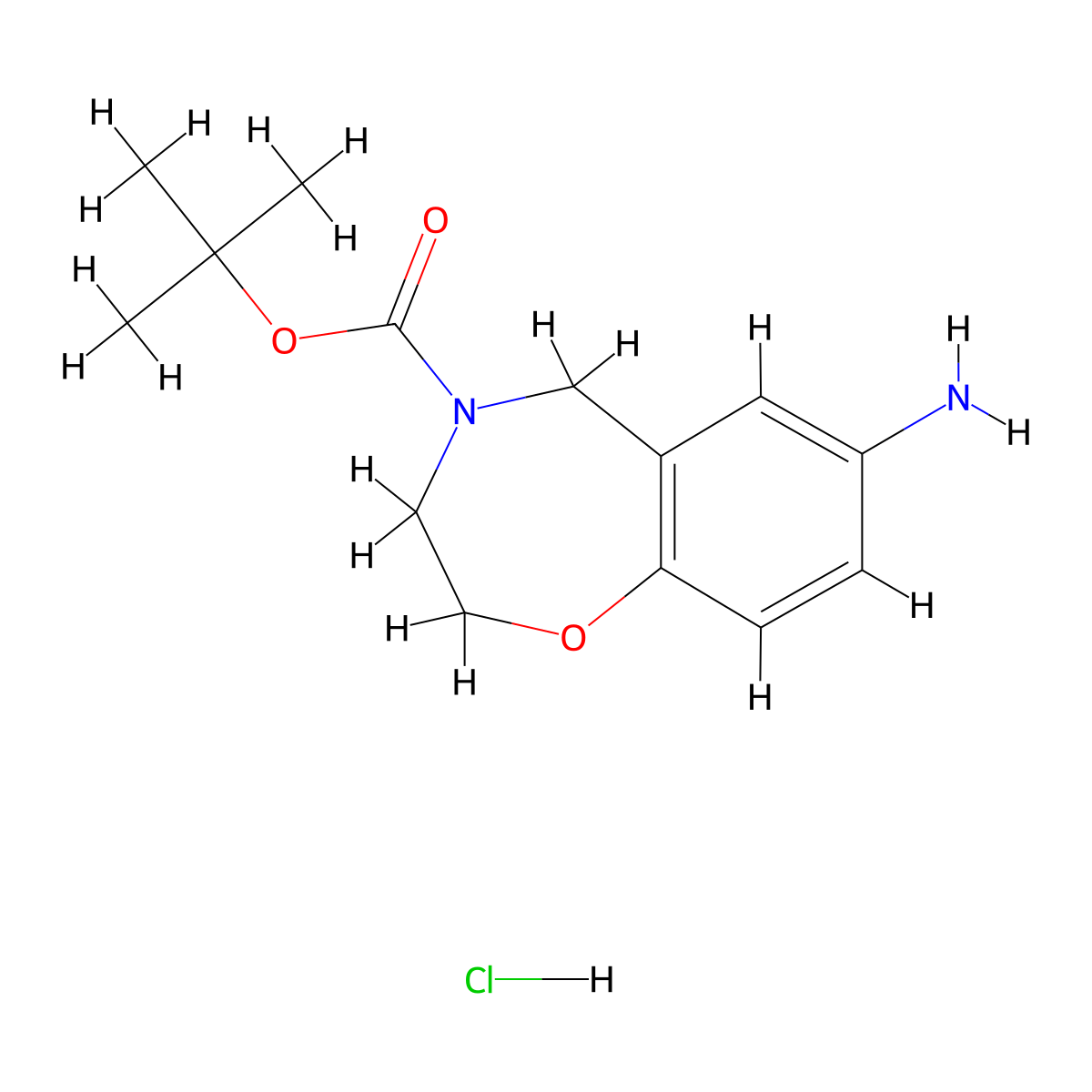 Tert-butyl 7-amino-2,3,4,5-tetrahydro-1,4-benzoxazepine-4-carboxylate hydrochloride molecular structure, CAS 1803582-66-2