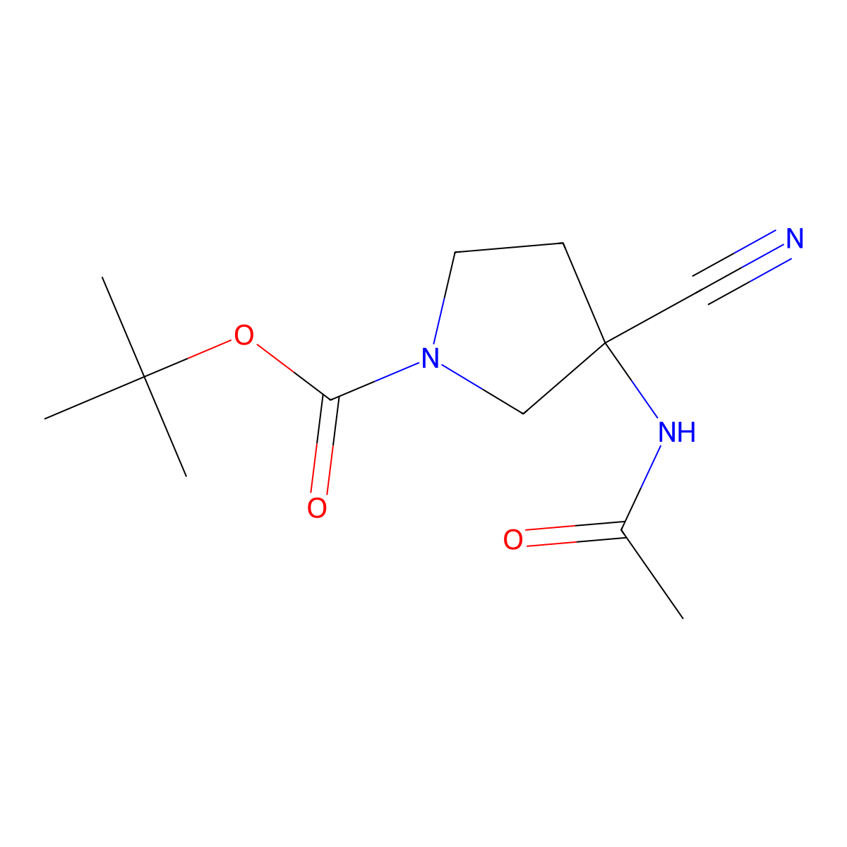 Tert-butyl 3-cyano-3-acetamidopyrrolidine-1-carboxylate molecular structure, CAS 1803582-78-6
