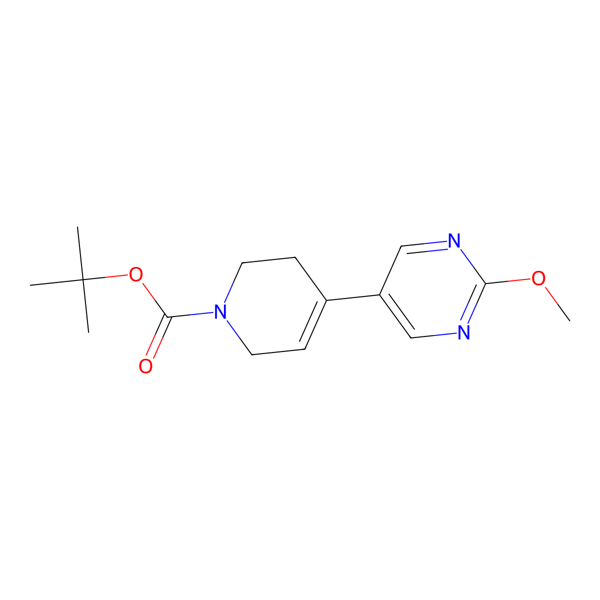 Tert-butyl 4-(2-methoxypyrimidin-5-yl)-1,2,3,6-tetrahydropyridine-1-carboxylate molecular structure, CAS 1803582-81-1