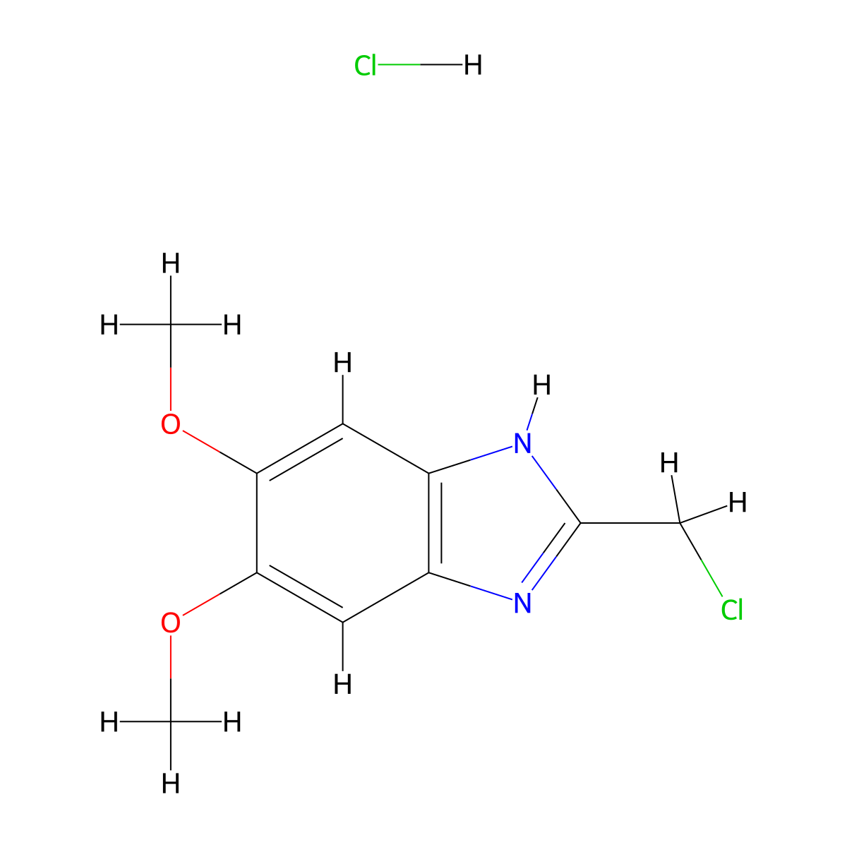 2-(chloromethyl)-5,6-dimethoxy-1H-1,3-benzodiazole hydrochloride molecular structure, CAS 1803582-86-6