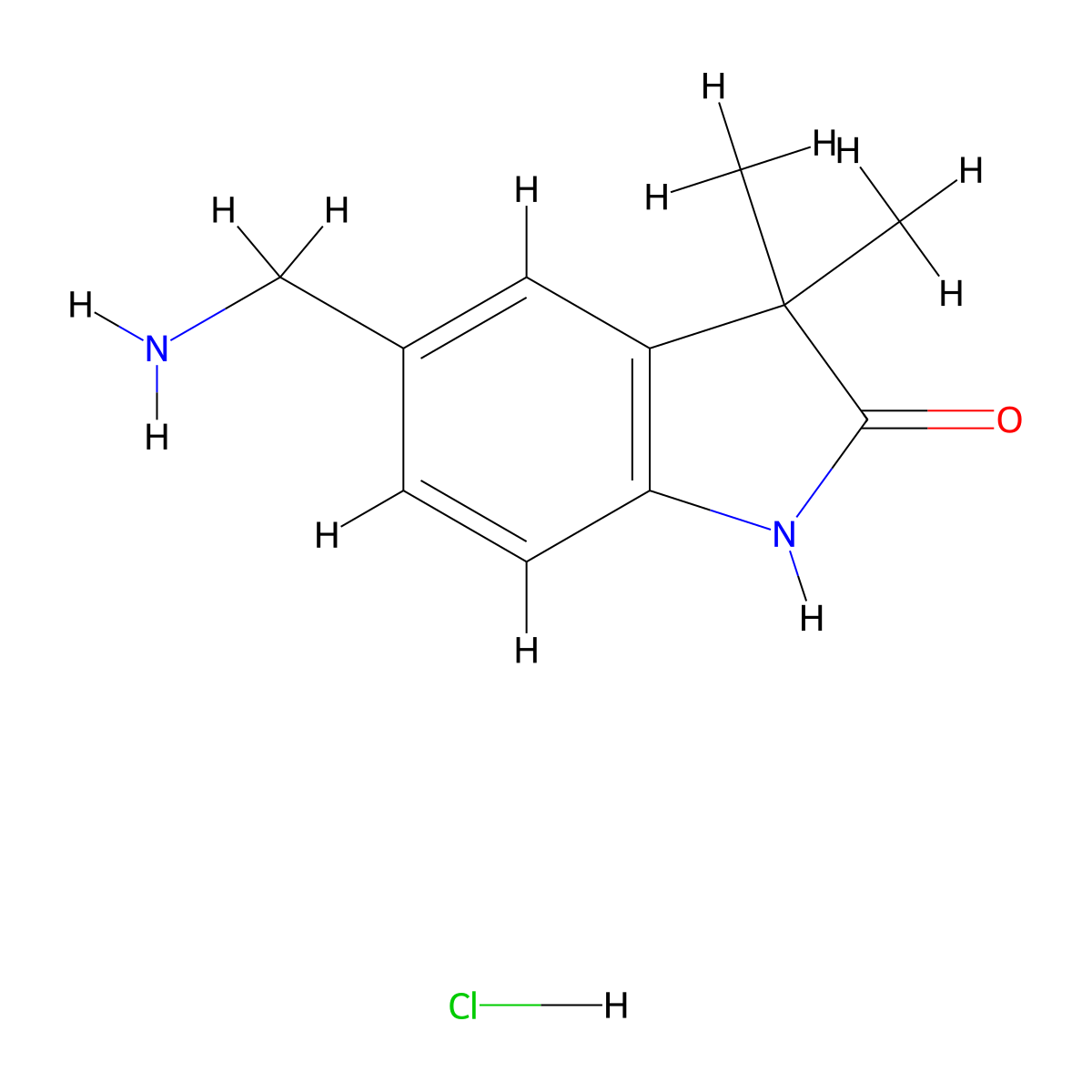 5-(aminomethyl)-3,3-dimethyl-2,3-dihydro-1H-indol-2-one hydrochloride molecular structure, CAS 1803583-02-9