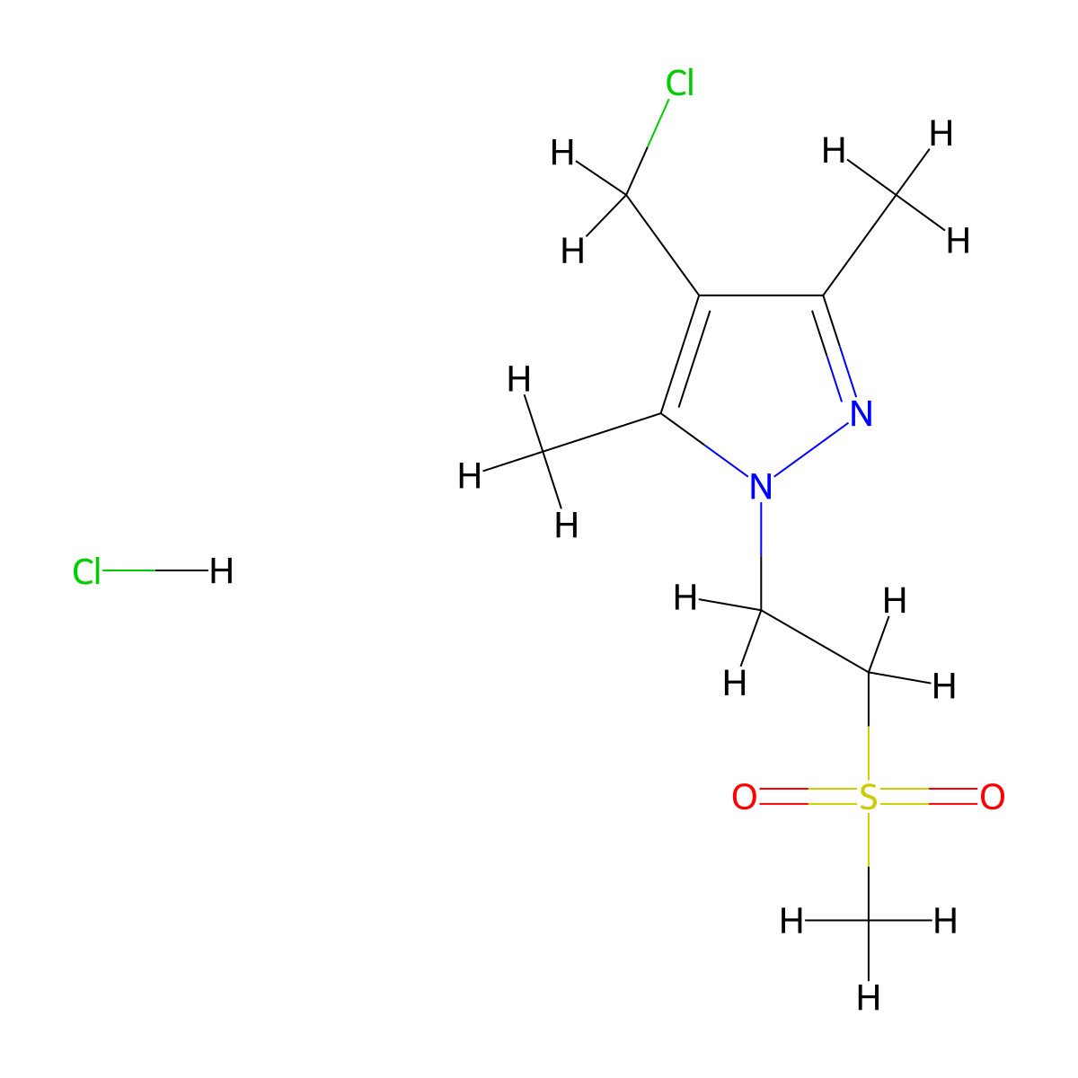 4-(chloromethyl)-1-(2-methanesulfonylethyl)-3,5-dimethyl-1H-pyrazole hydrochloride molecular structure, CAS 1803583-05-2