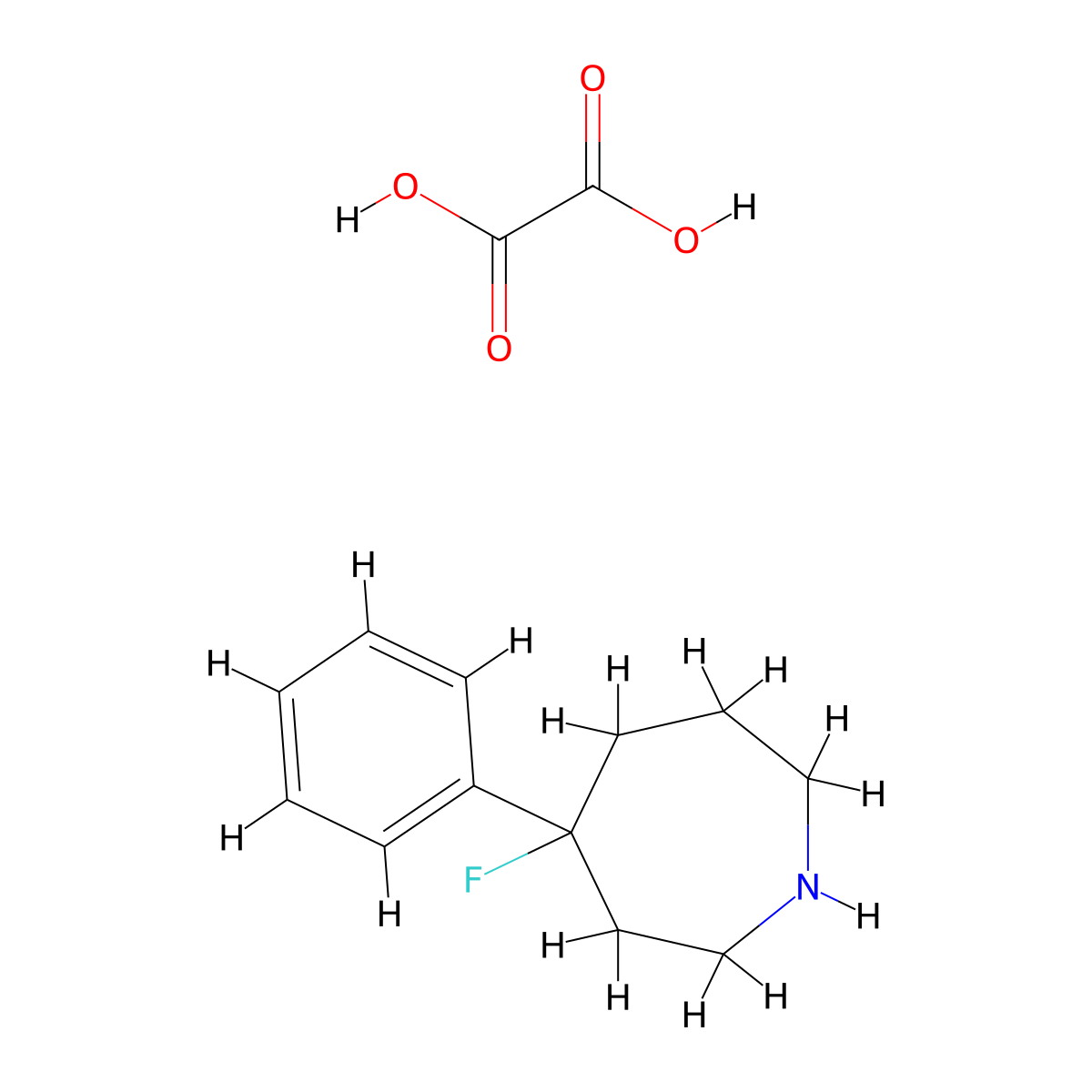 4-Fluoro-4-phenylazepane, oxalic acid molecular structure, CAS 1803583-19-8