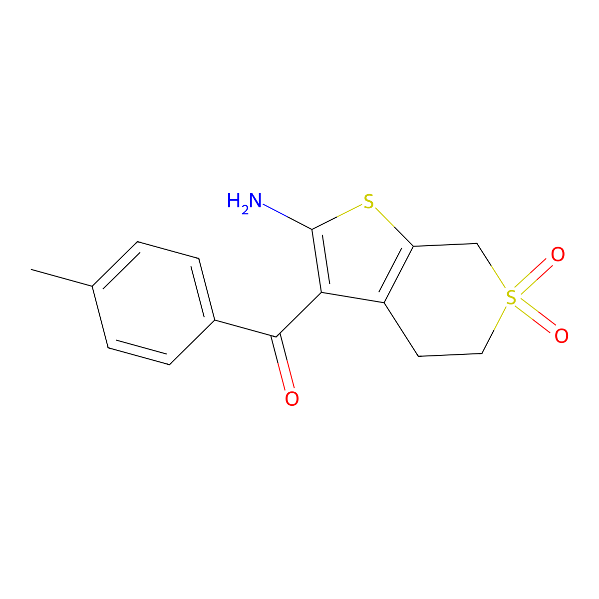 2-amino-3-(4-methylbenzoyl)-4H,5H,7H-6lambda6-thieno[2,3-c]thiopyran-6,6-dione molecular structure, CAS 1803583-25-6