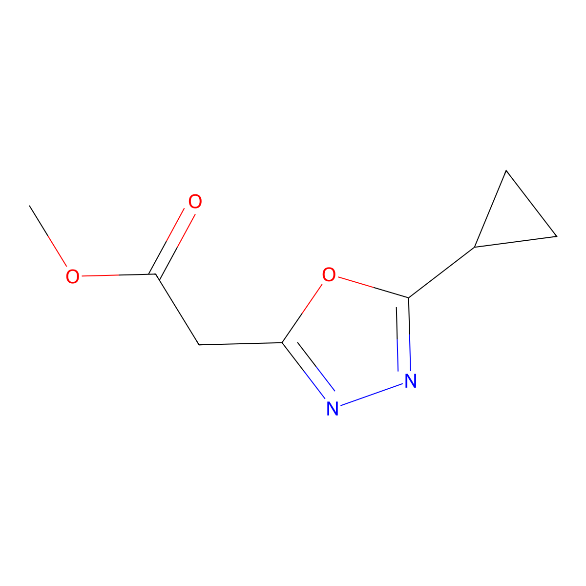 Methyl 2-(5-cyclopropyl-1,3,4-oxadiazol-2-yl)acetate molecular structure, CAS 1803583-26-7
