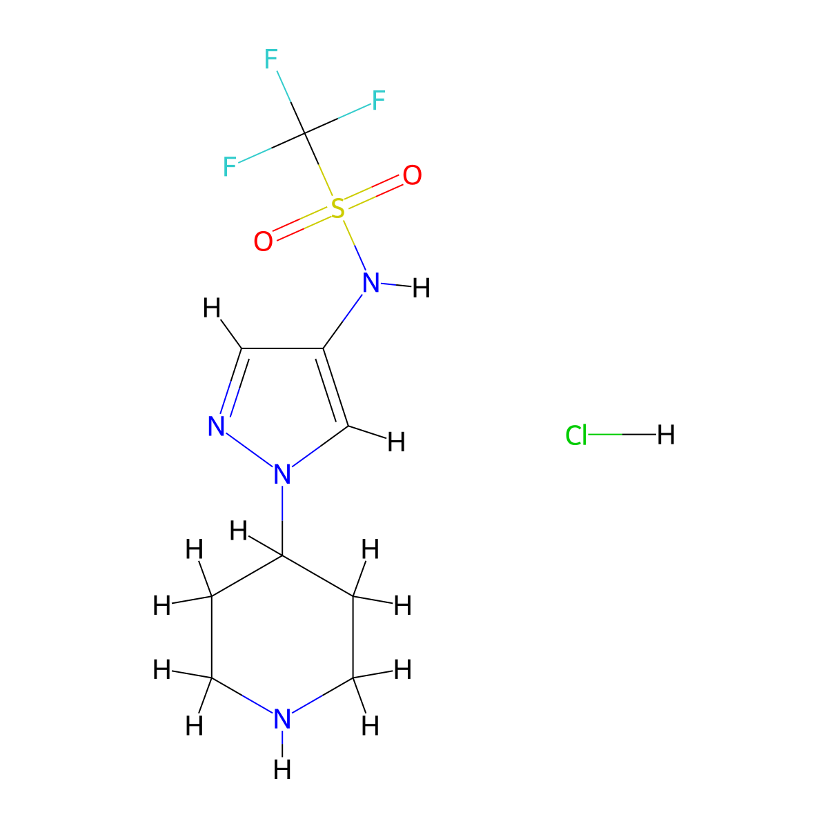 1,1,1-trifluoro-N-[1-(piperidin-4-yl)-1H-pyrazol-4-yl]methanesulfonamide hydrochloride molecular structure, CAS 1803583-45-0