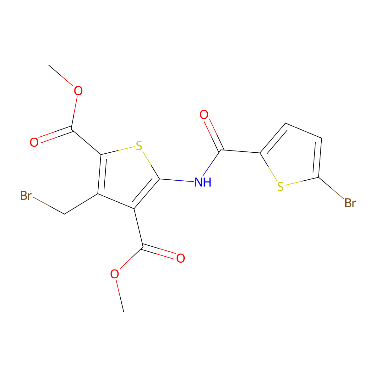 2,4-Dimethyl 3-(bromomethyl)-5-(5-bromothiophene-2-amido)thiophene-2,4-dicarboxylate molecular structure, CAS 1803583-73-4