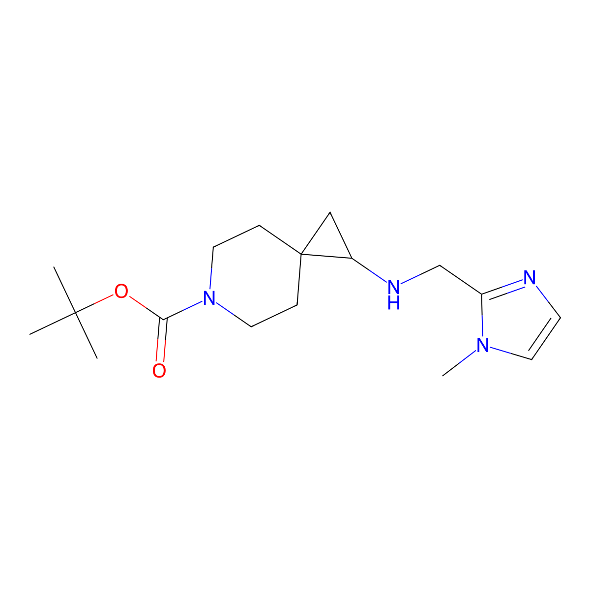 tert-butyl 1-{[(1-methyl-1H-imidazol-2-yl)methyl]amino}-6-azaspiro[2.5]octane-6-carboxylate molecular structure, CAS 1803583-76-7