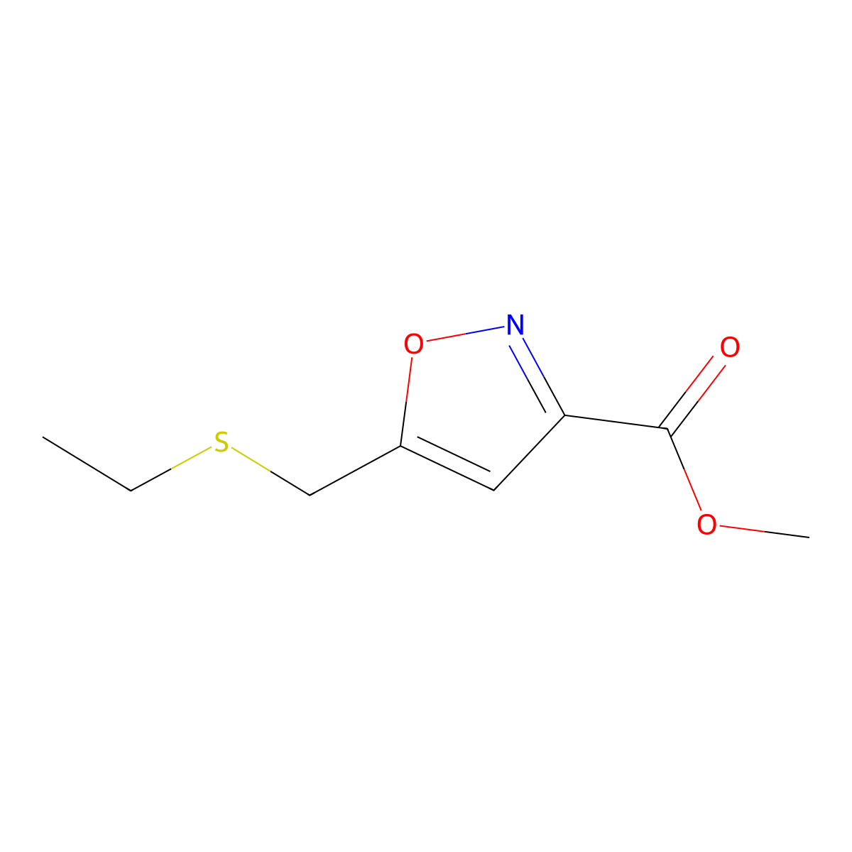 Methyl 5-[(ethylsulfanyl)methyl]-1,2-oxazole-3-carboxylate molecular structure, CAS 1803583-85-8