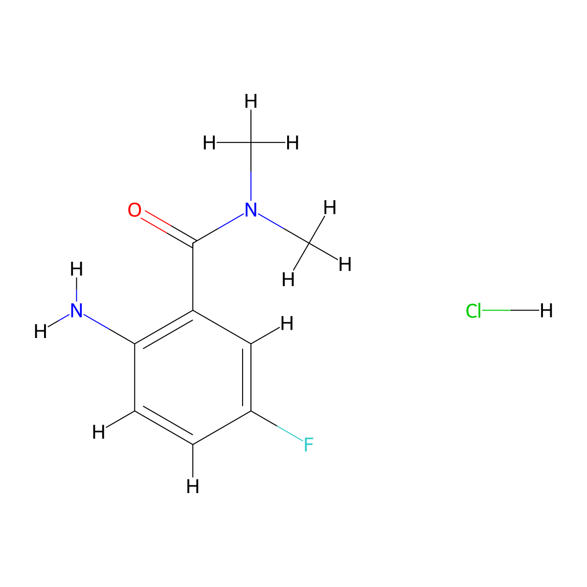 2-amino-5-fluoro-N,N-dimethylbenzamide hydrochloride molecular structure, CAS 1803583-95-0