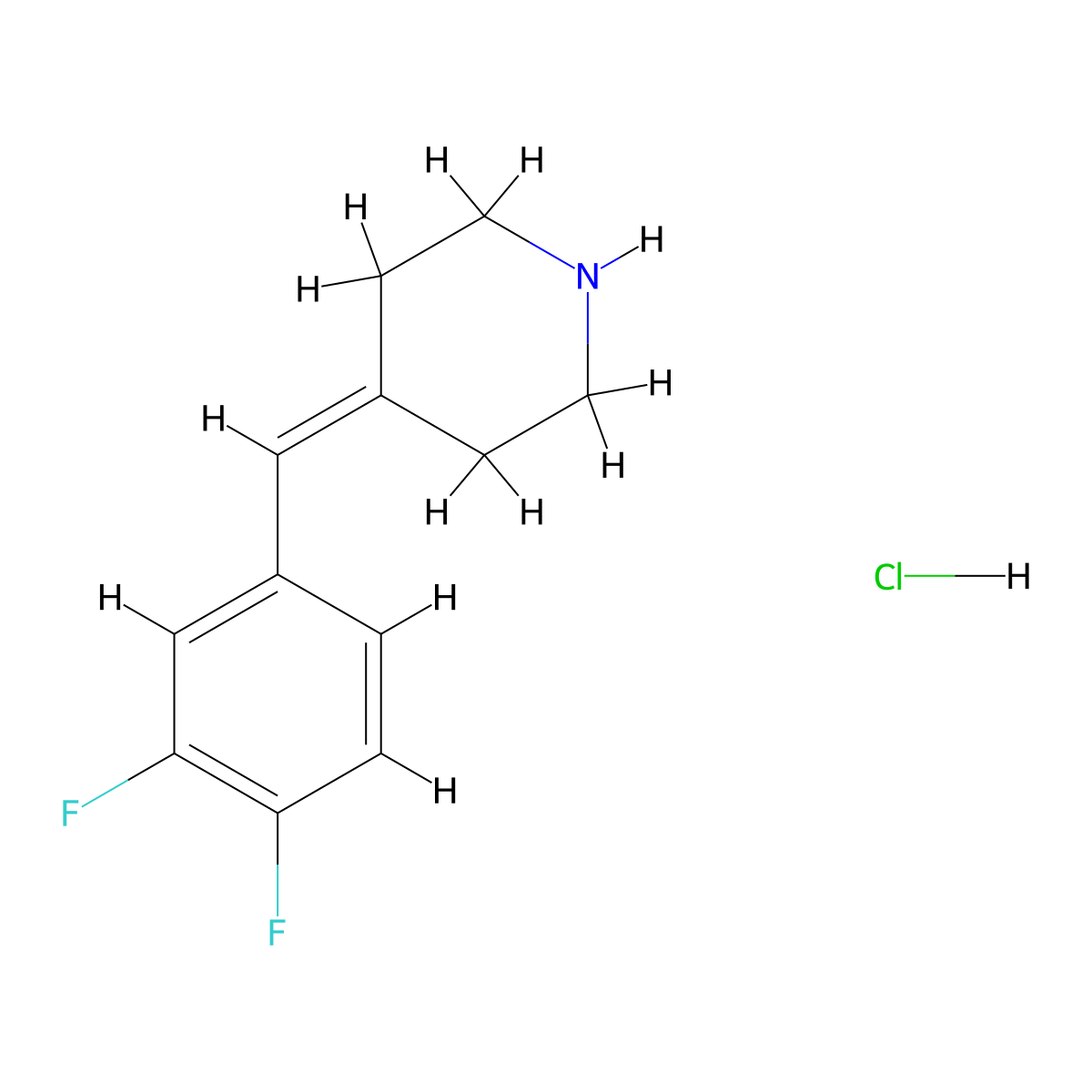 4-[(3,4-Difluorophenyl)methylidene]piperidine hydrochloride molecular structure, CAS 1803583-97-2