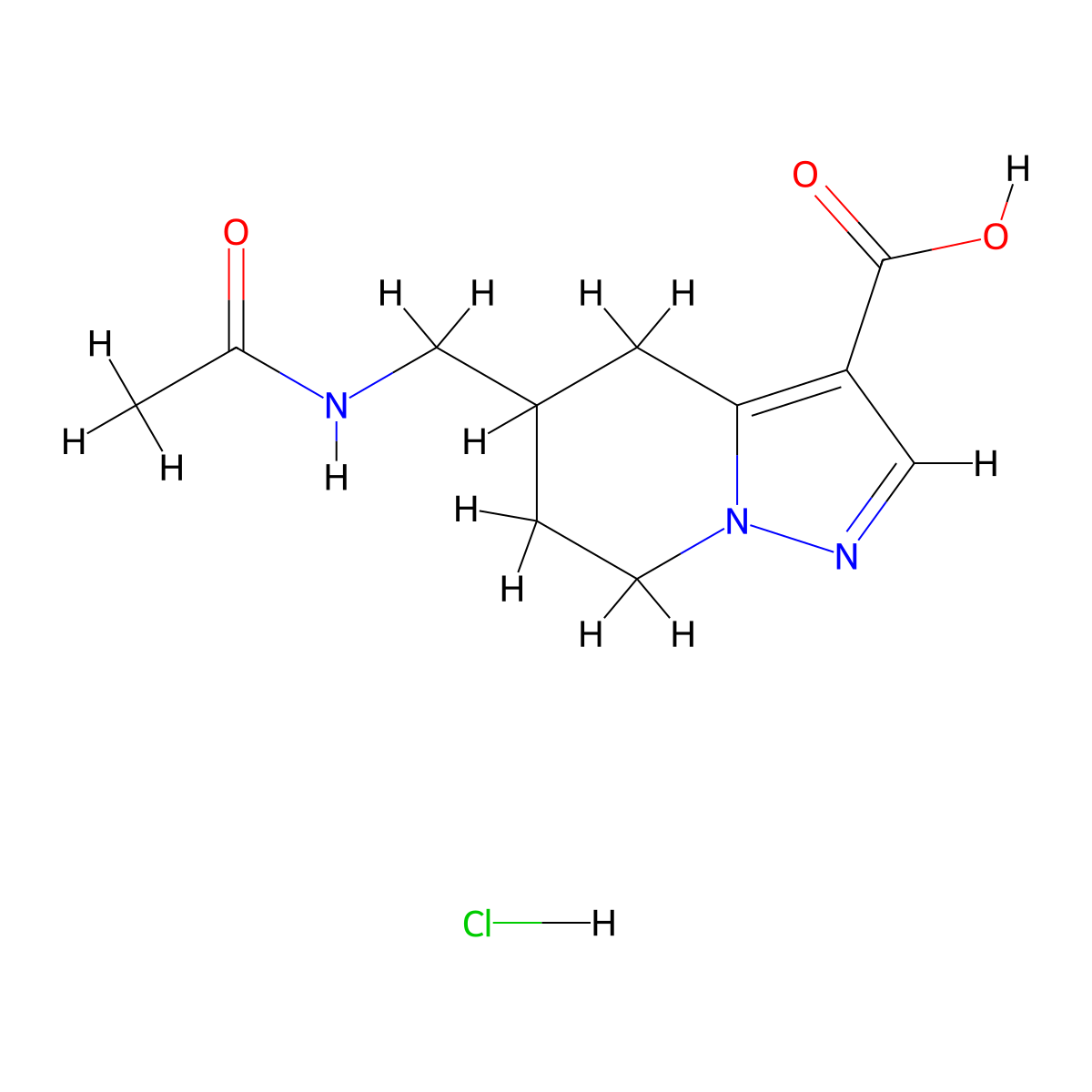 5-(acetamidomethyl)-4H,5H,6H,7H-pyrazolo[1,5-a]pyridine-3-carboxylic acid hydrochloride molecular structure, CAS 1803584-09-9