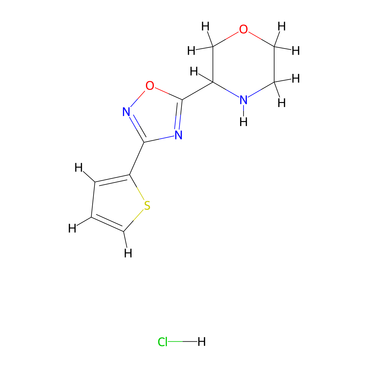 3-[3-(Thiophen-2-yl)-1,2,4-oxadiazol-5-yl]morpholine hydrochloride molecular structure, CAS 1803584-73-7