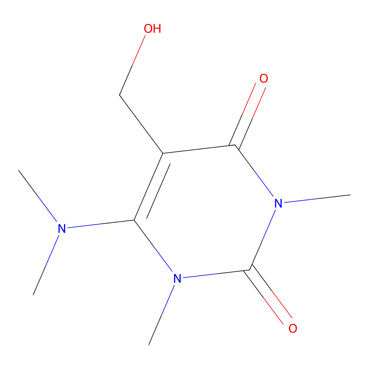 6-(Dimethylamino)-5-(hydroxymethyl)-1,3-dimethyl-1,2,3,4-tetrahydropyrimidine-2,4-dione molecular structure, CAS 1803584-96-4