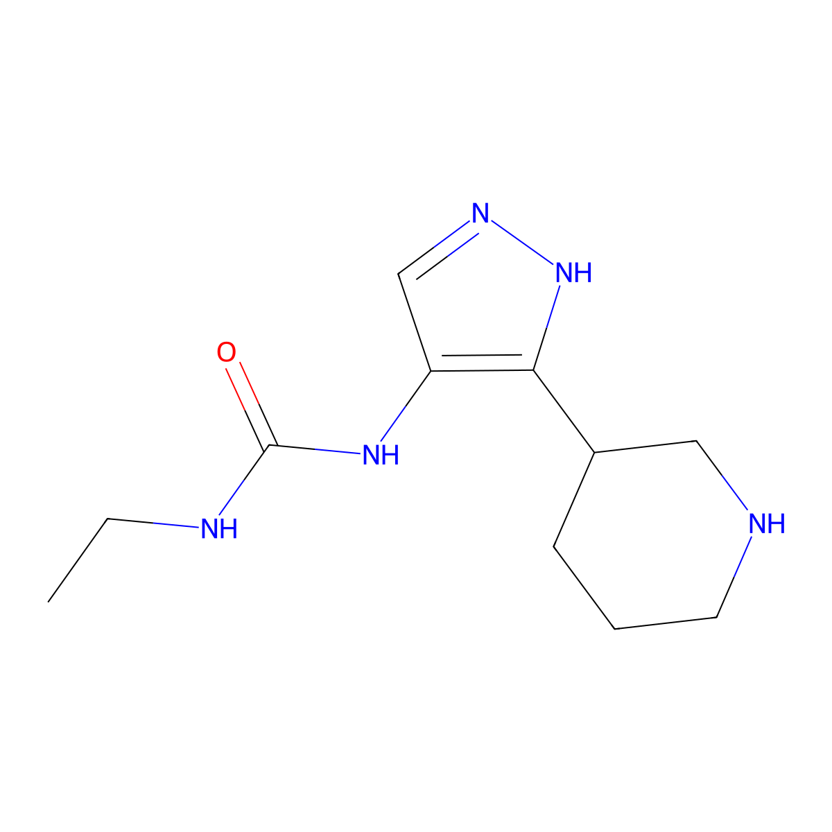 3-ethyl-1-[3-(piperidin-3-yl)-1H-pyrazol-4-yl]urea molecular structure, CAS 1803585-25-2
