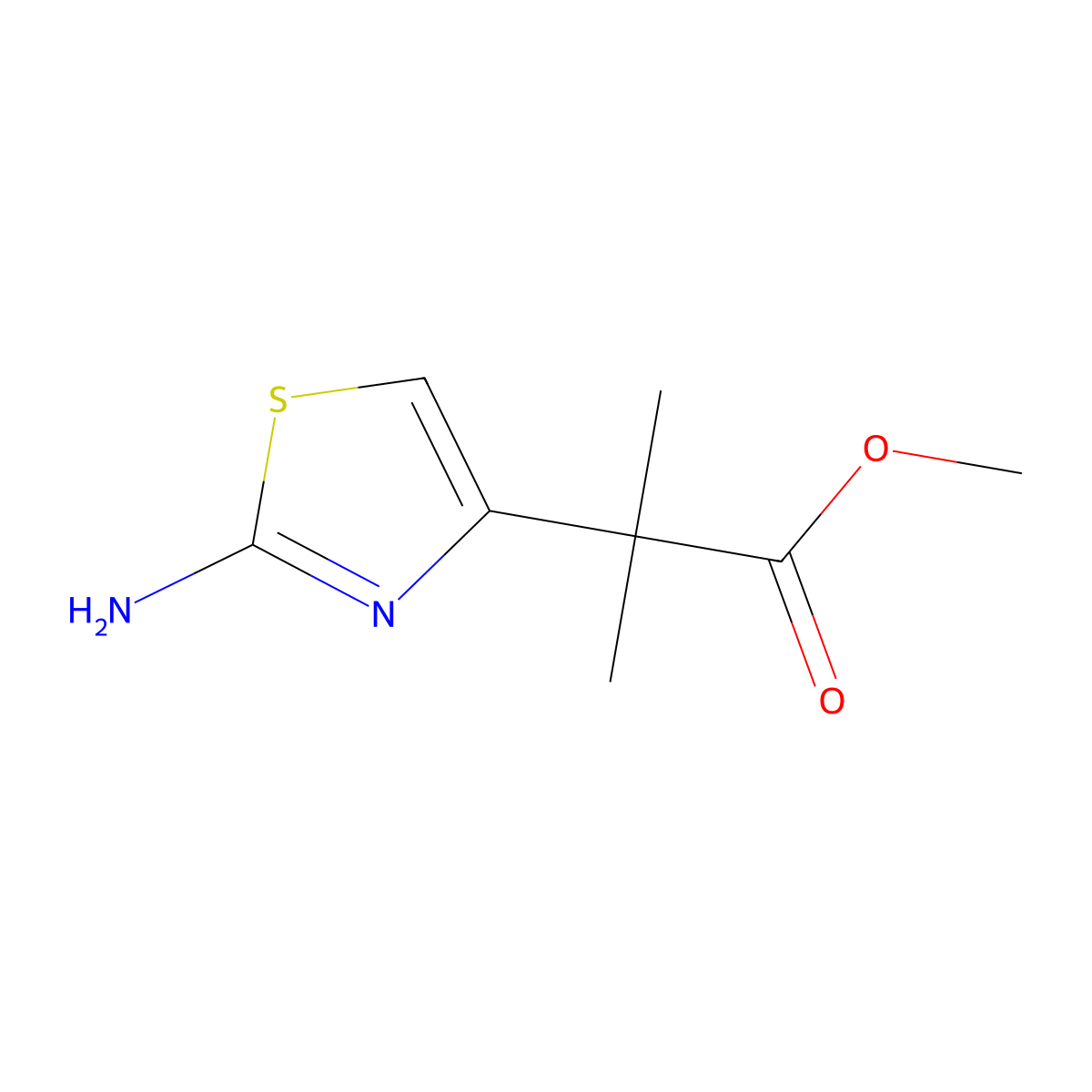 Methyl 2-(2-amino-1,3-thiazol-4-yl)-2-methylpropanoate molecular structure, CAS 1803585-37-6