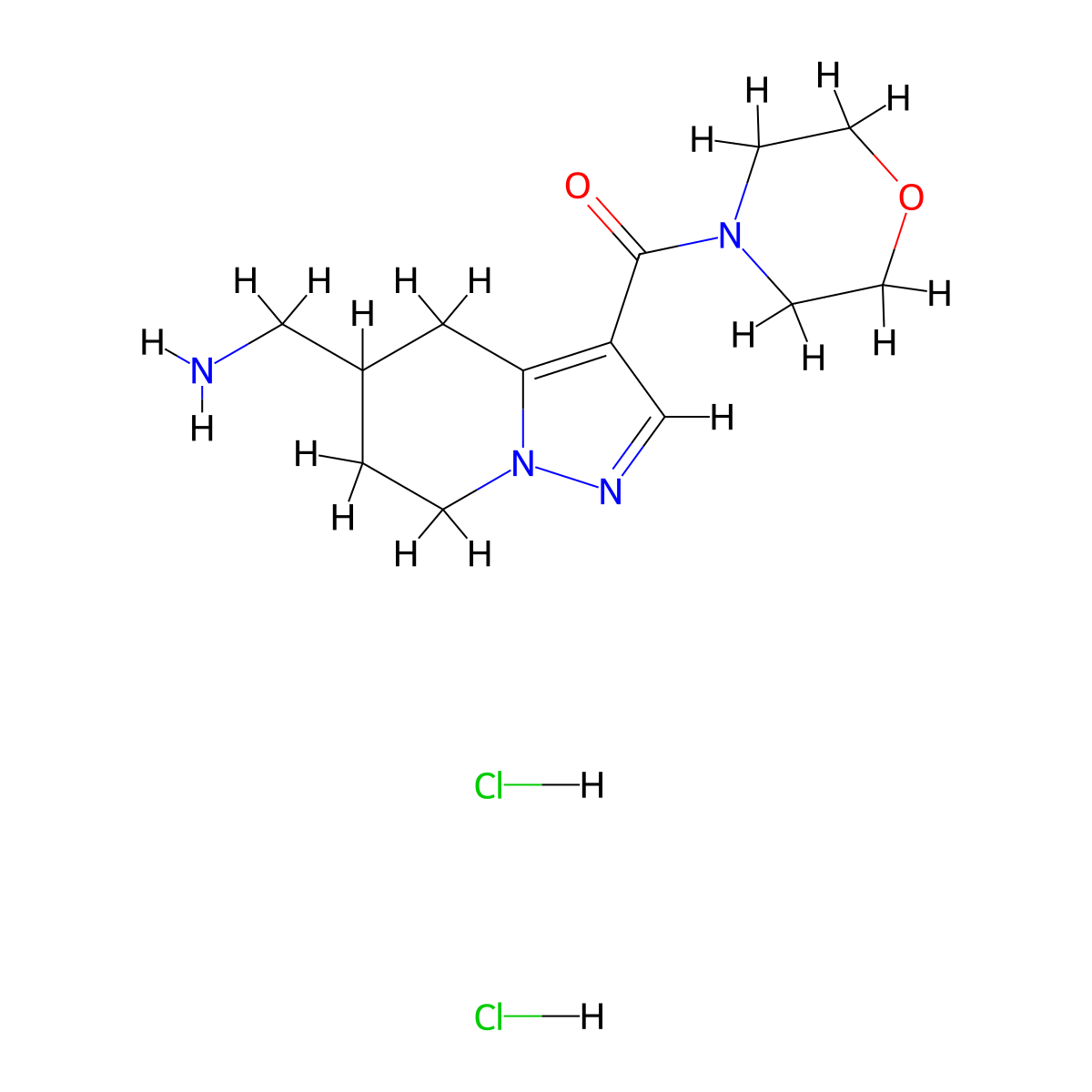 (5-(Aminomethyl)-4,5,6,7-tetrahydropyrazolo[1,5-a]pyridin-3-yl)(morpholino)methanone dihydrochloride molecular structure, CAS 1803585-42-3