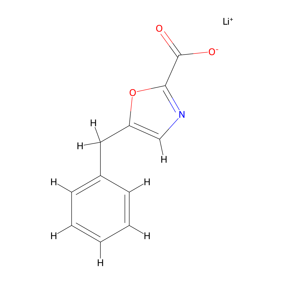 Lithium(1+) ion 5-benzyl-1,3-oxazole-2-carboxylate molecular structure, CAS 1803585-61-6