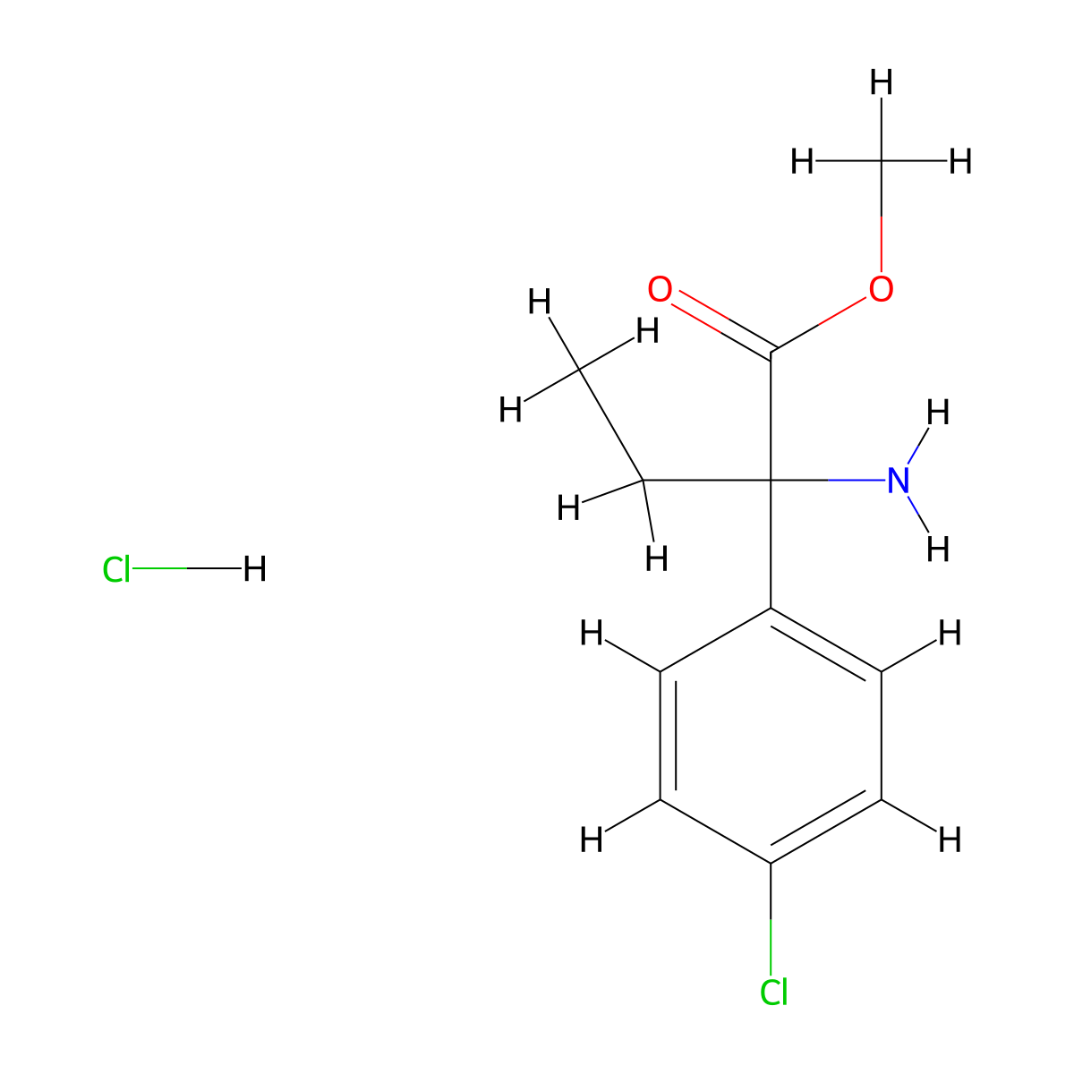 Methyl 2-amino-2-(4-chlorophenyl)butanoate hydrochloride molecular structure, CAS 1803585-67-2
