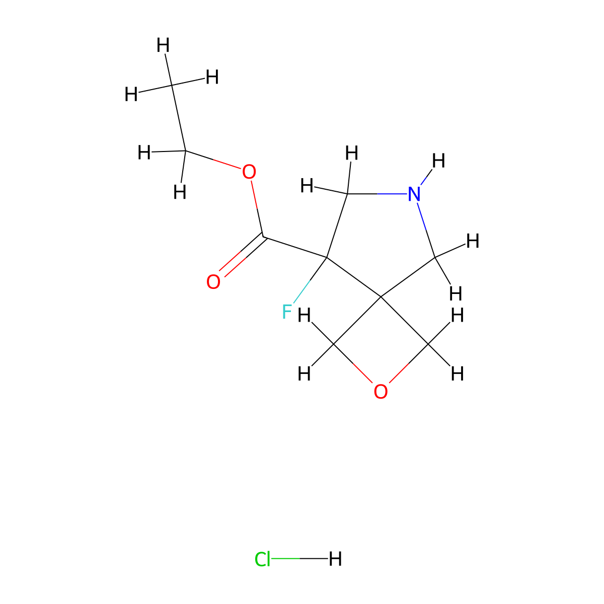Ethyl 8-fluoro-2-oxa-6-azaspiro[3.4]octane-8-carboxylate hydrochloride molecular structure, CAS 1803585-70-7