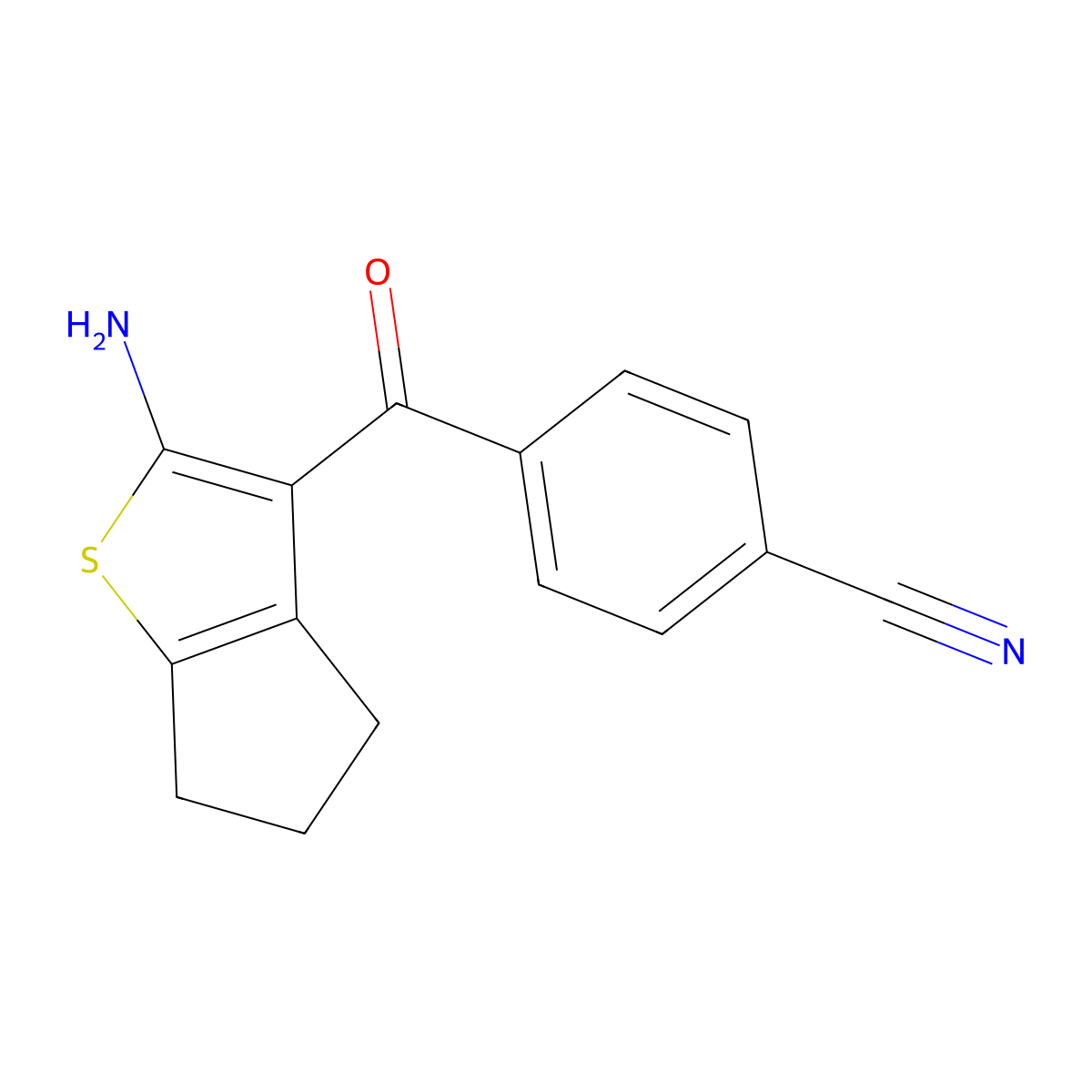 4-{2-amino-4H,5H,6H-cyclopenta[b]thiophene-3-carbonyl}benzonitrile molecular structure, CAS 1803585-73-0