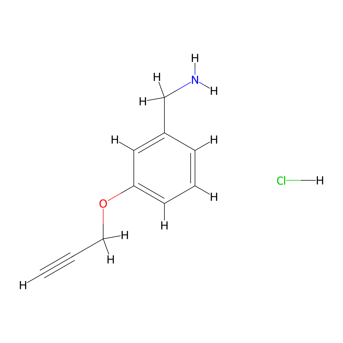 [3-(Prop-2-yn-1-yloxy)phenyl]methanamine hydrochloride molecular structure, CAS 1803585-74-1