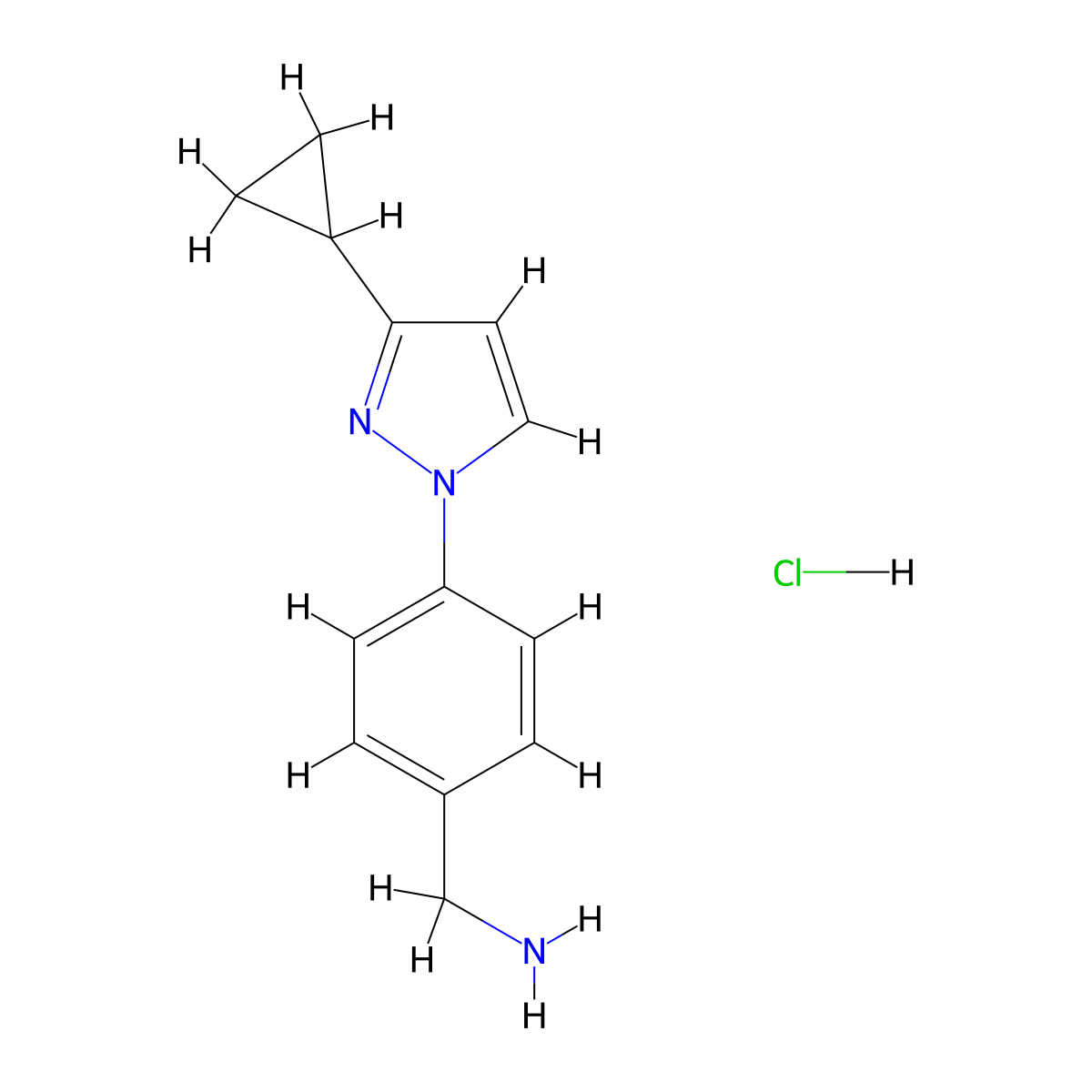 [4-(3-cyclopropyl-1H-pyrazol-1-yl)phenyl]methanamine hydrochloride molecular structure, CAS 1803585-91-2