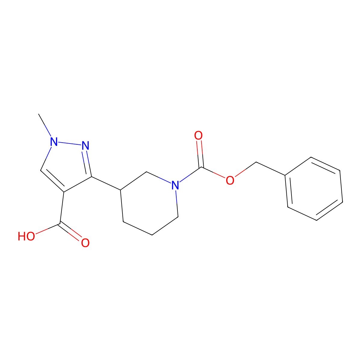 3-{1-[(benzyloxy)carbonyl]piperidin-3-yl}-1-methyl-1H-pyrazole-4-carboxylic acid molecular structure, CAS 1803586-08-4