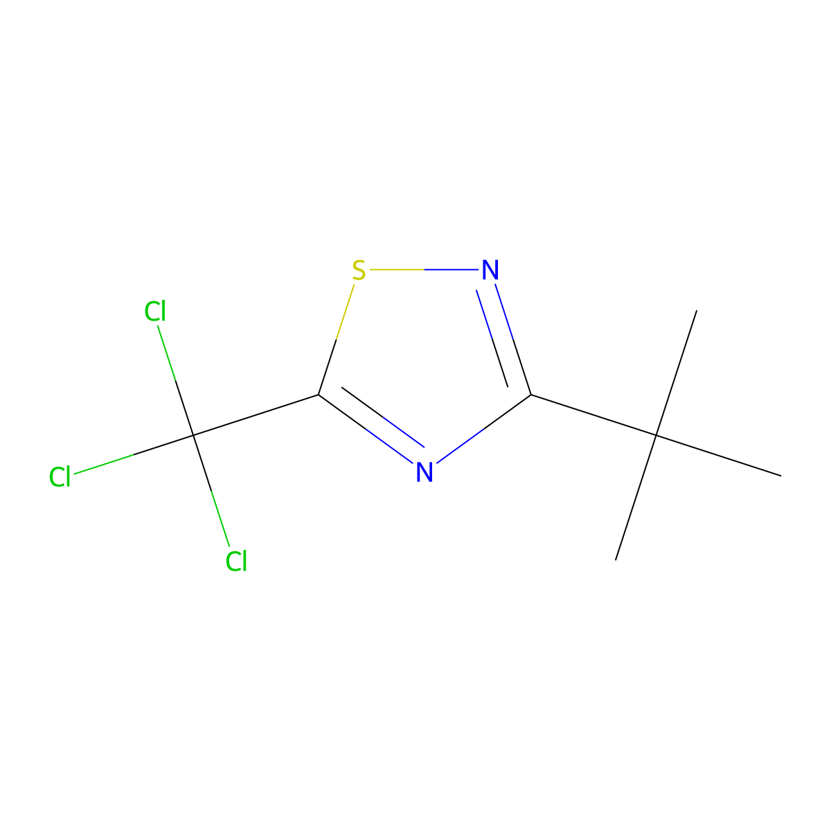 3-Tert-butyl-5-(trichloromethyl)-1,2,4-thiadiazole molecular structure, CAS 1803586-09-5