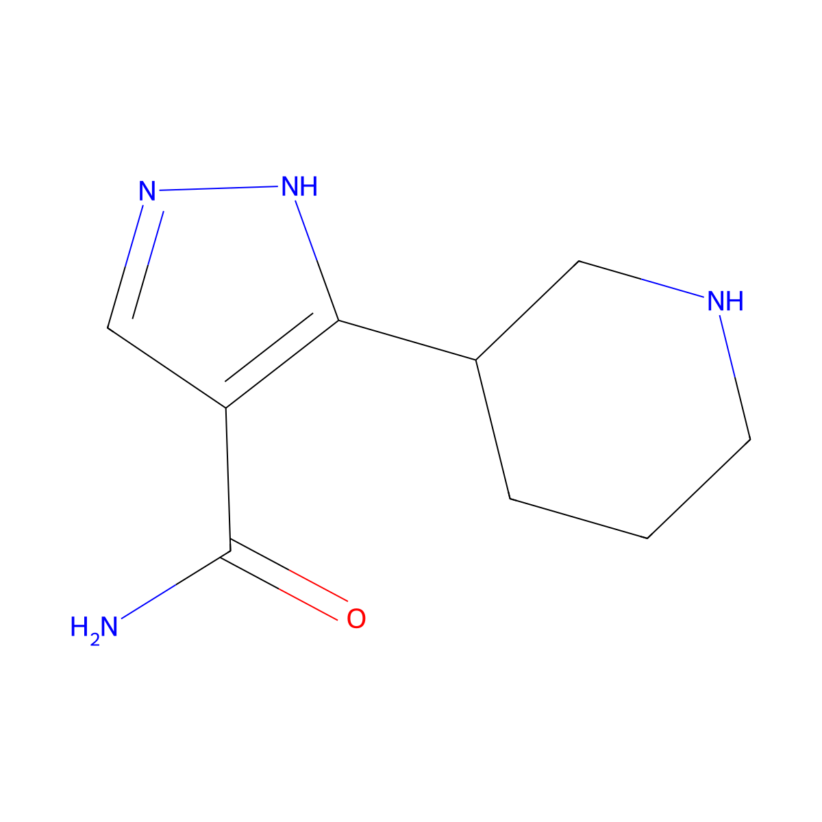 3-(piperidin-3-yl)-1H-pyrazole-4-carboxamide molecular structure, CAS 1803586-13-1