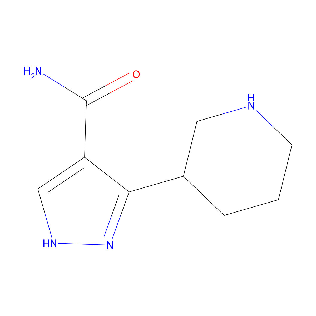 3-(piperidin-3-yl)-1H-pyrazole-4-carboxamide molecular structure, CAS 1803586-13-1