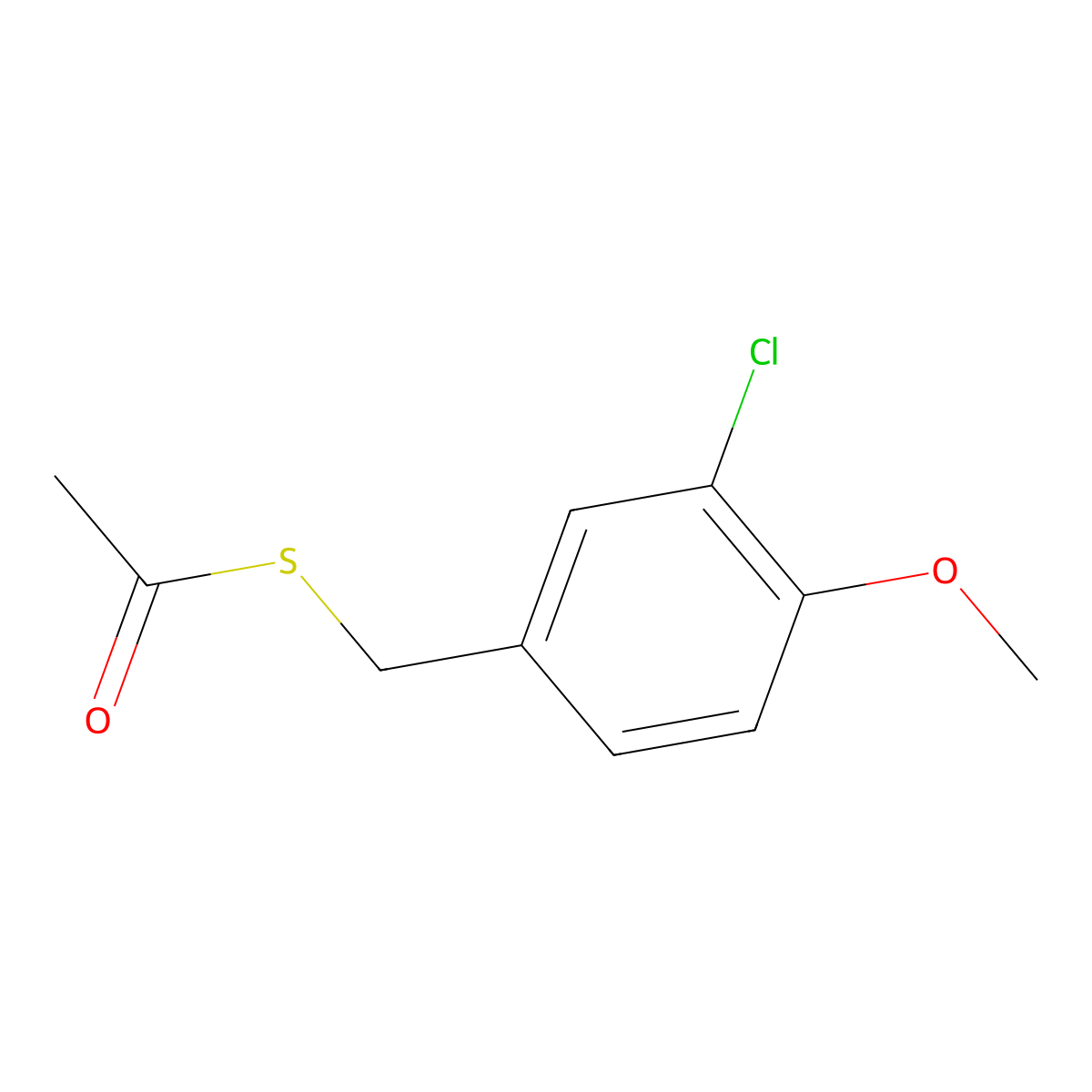 1-{[(3-Chloro-4-methoxyphenyl)methyl]sulfanyl}ethan-1-one molecular structure, CAS 1803586-17-5