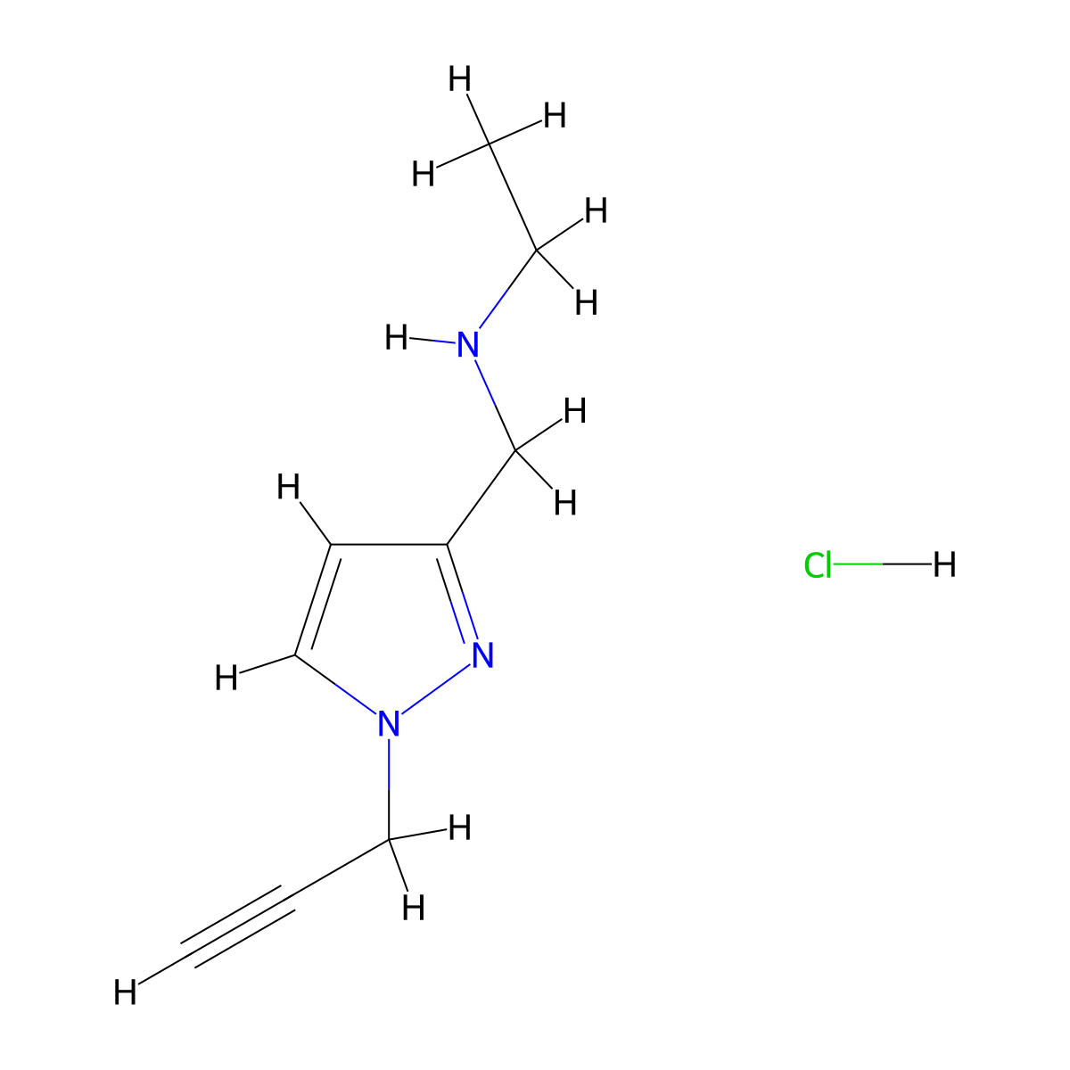 ethyl({[1-(prop-2-yn-1-yl)-1H-pyrazol-3-yl]methyl})amine hydrochloride molecular structure, CAS 1803586-39-1