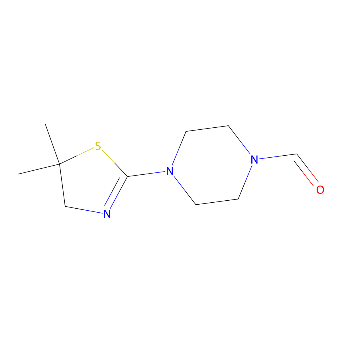 4-(5,5-Dimethyl-4,5-dihydro-1,3-thiazol-2-yl)piperazine-1-carbaldehyde molecular structure, CAS 1803586-56-2