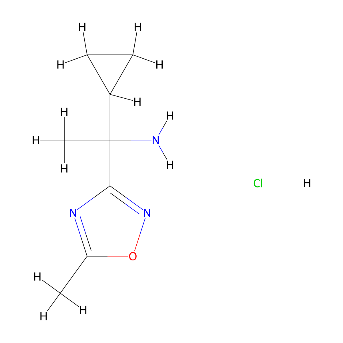 1-Cyclopropyl-1-(5-methyl-1,2,4-oxadiazol-3-yl)ethan-1-amine hydrochloride molecular structure, CAS 1803586-57-3